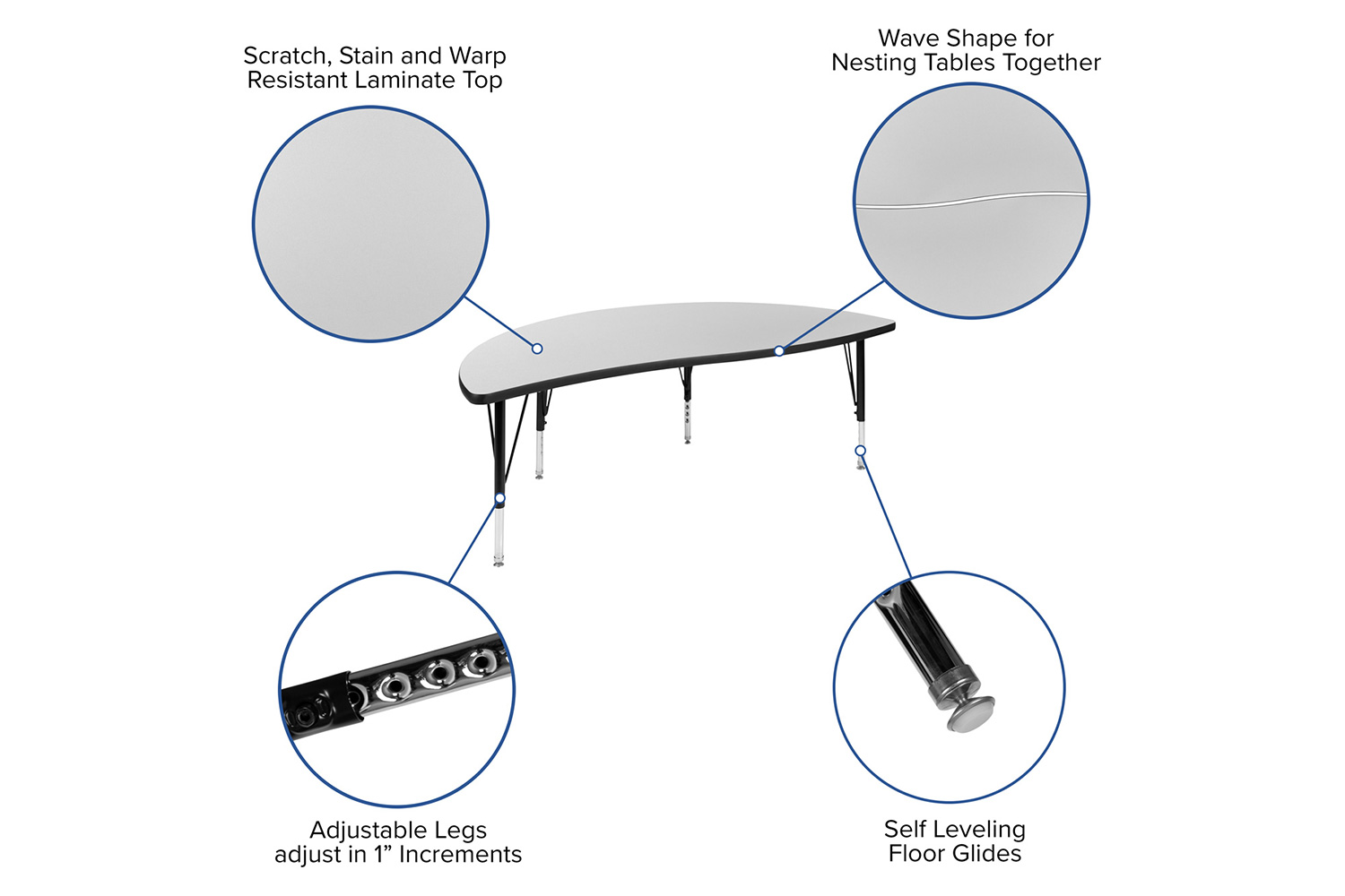 BLNK Emmy Oval Thermal Laminate Wave Flexible Activity Table Set with Chairs - Gray, 86"L, with 14" Student Stack Chairs