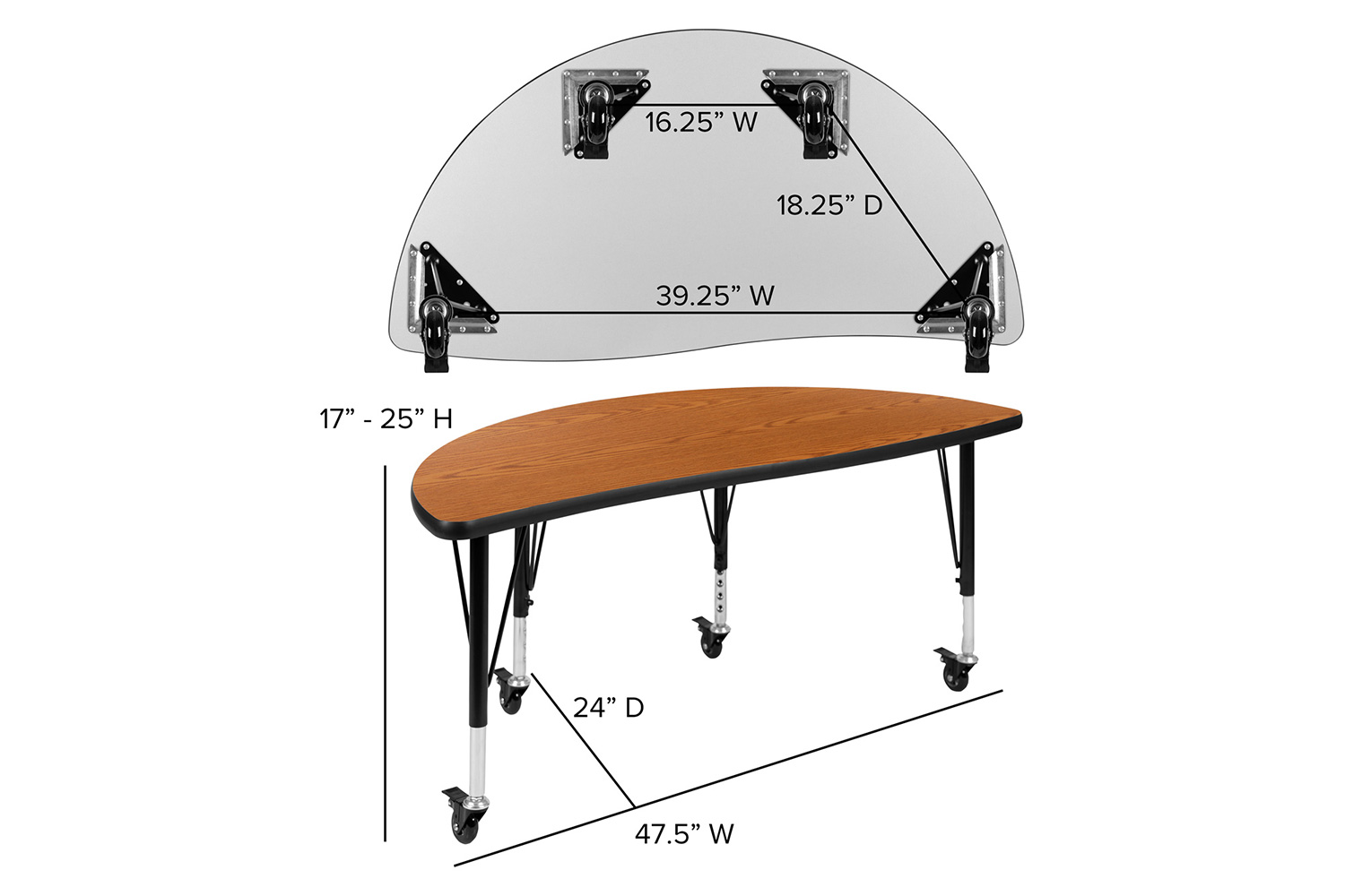 BLNK Emmy Mobile Circle Thermal Laminate Wave Flexible Activity Table Set - Oak, 47.5"D, with 14" Student Stack Chairs