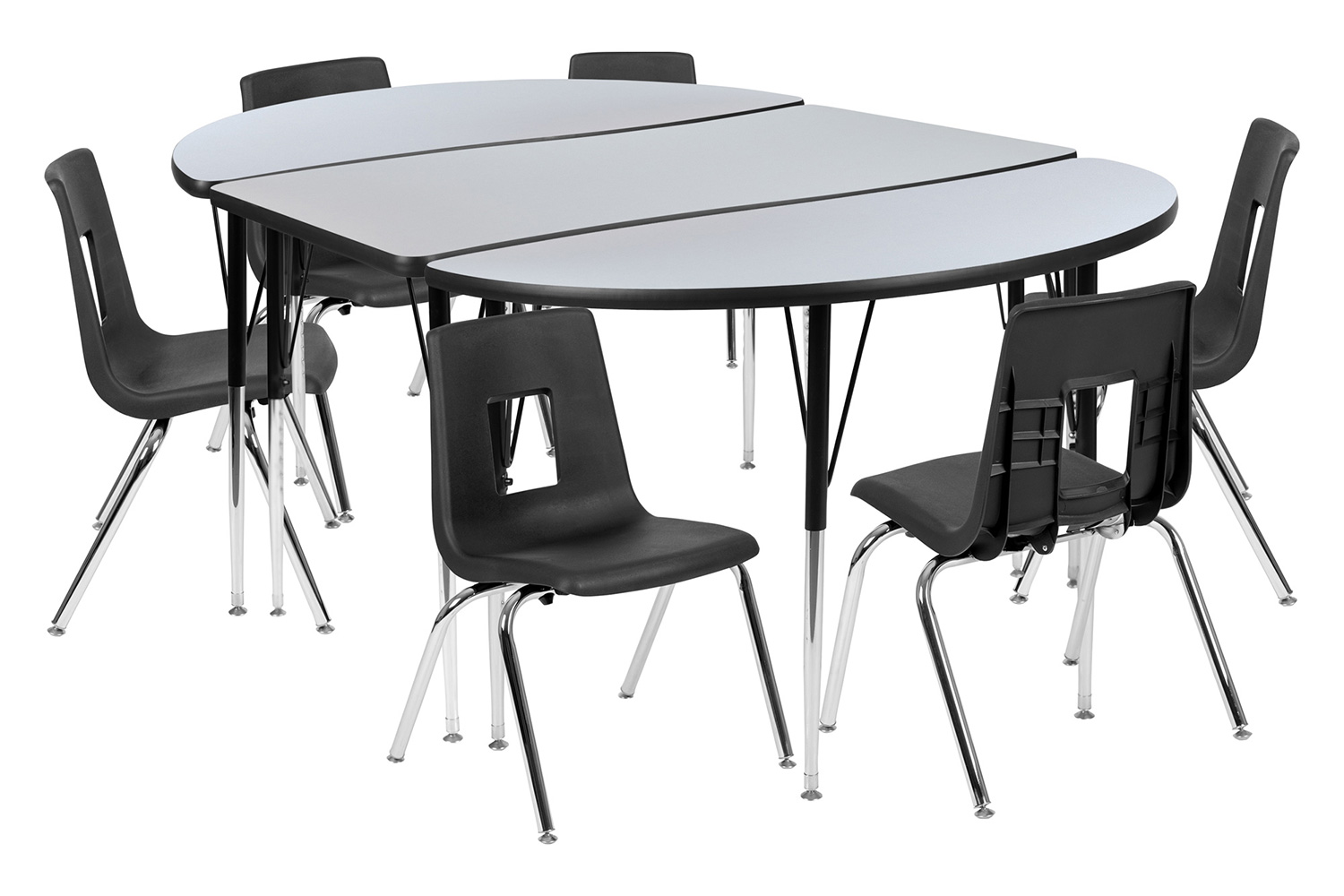 BLNK Emmy Oval Thermal Laminate Wave Flexible Activity Table Set with Chairs - Gray, 76"L, with 16" Student Stack Chairs