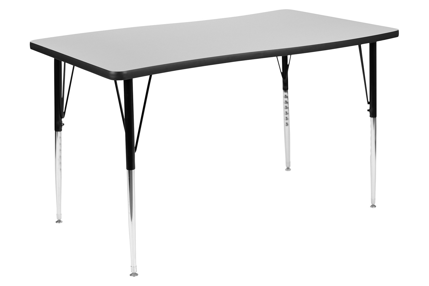BLNK Emmy Oval Thermal Laminate Wave Flexible Activity Table Set with Chairs - Gray, 76"L, with 16" Student Stack Chairs