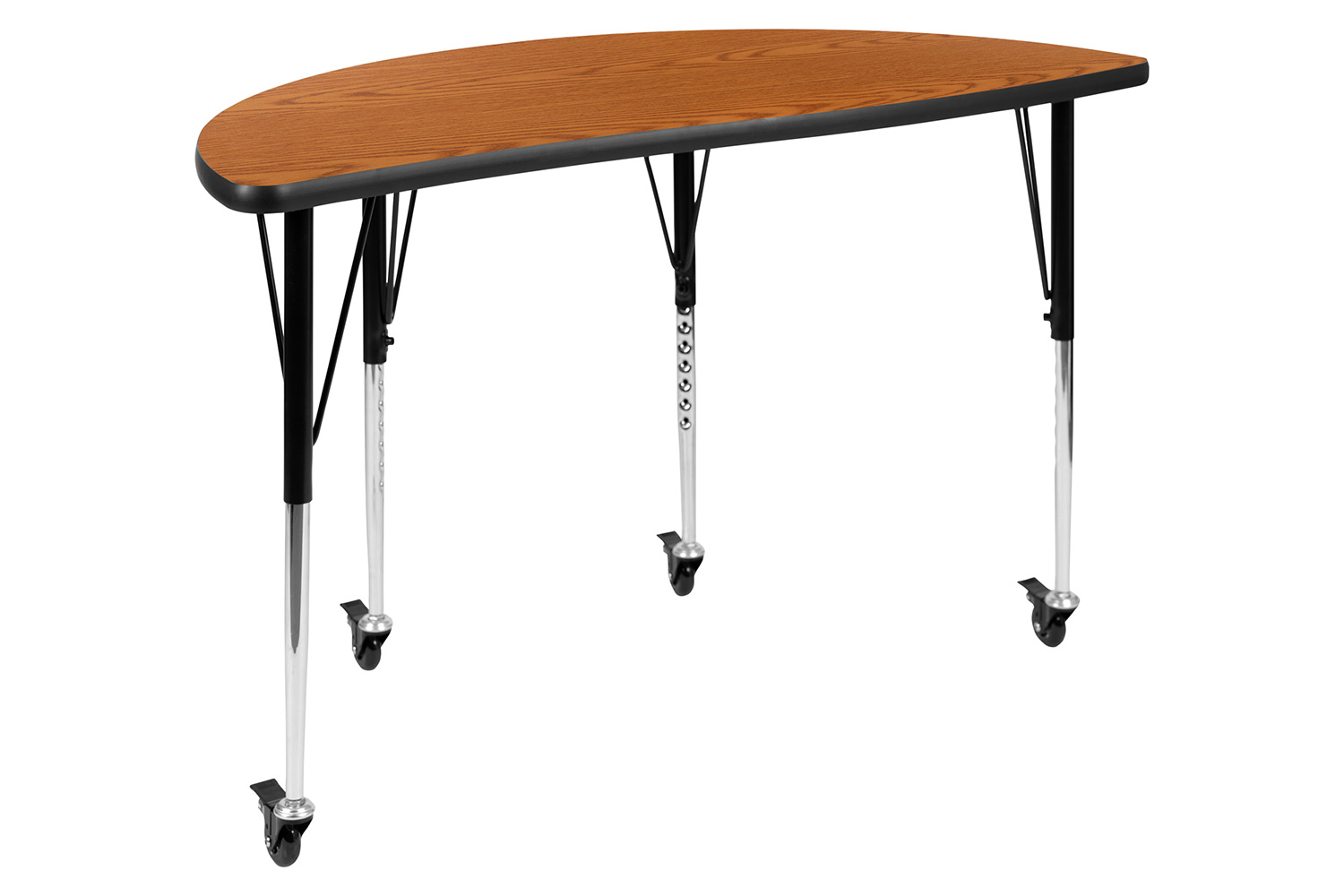 BLNK Emmy Mobile Oval Thermal Laminate Wave Flexible Activity Table Set - Oak, 76"L, with 16" Student Stack Chairs