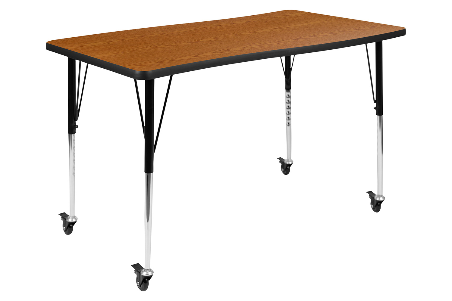 BLNK Emmy Mobile Oval Thermal Laminate Wave Flexible Activity Table Set - Oak, 76"L, with 16" Student Stack Chairs