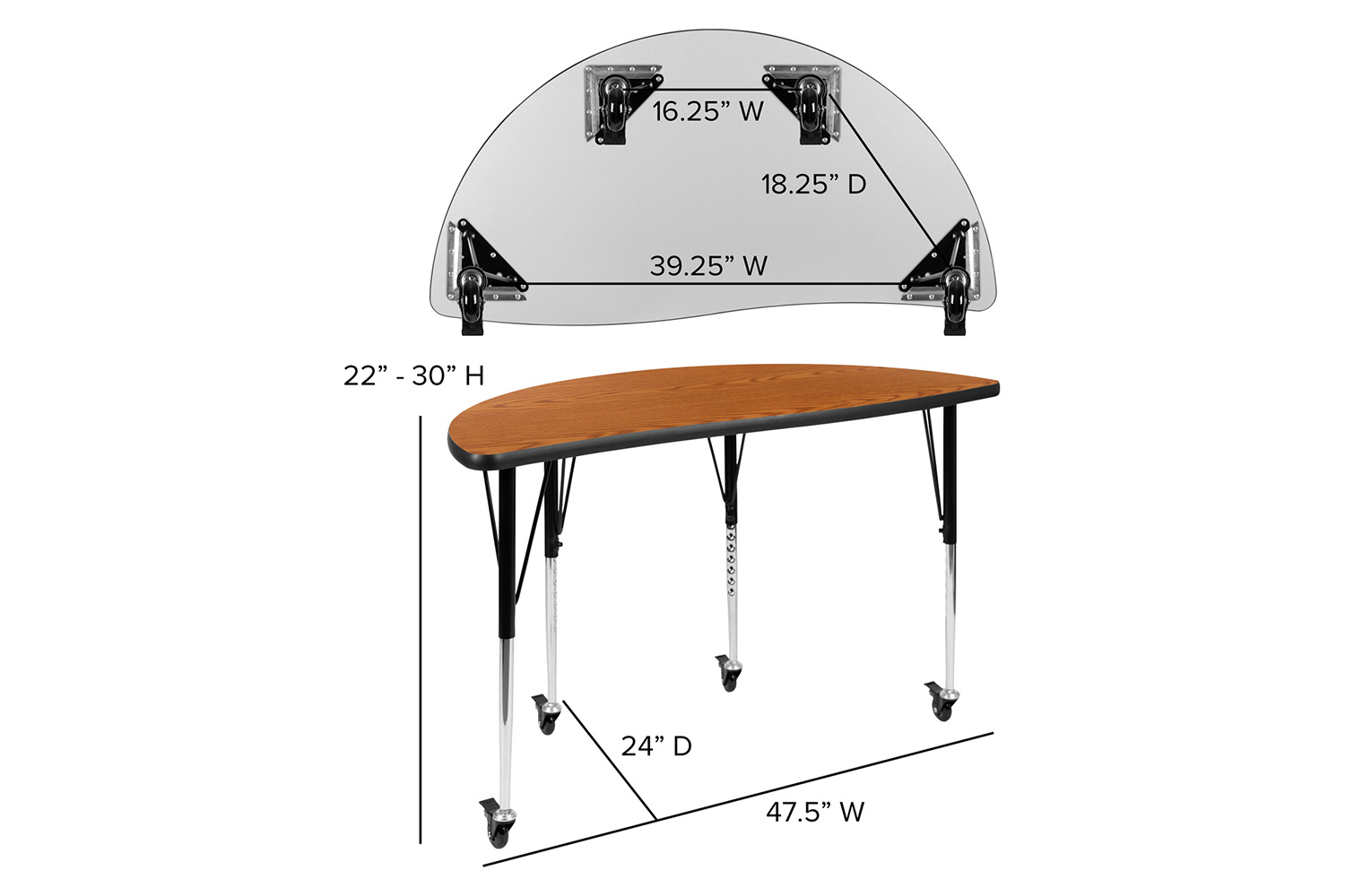 BLNK Emmy Mobile Oval Thermal Laminate Wave Flexible Activity Table Set - Oak, 76"L, with 16" Student Stack Chairs