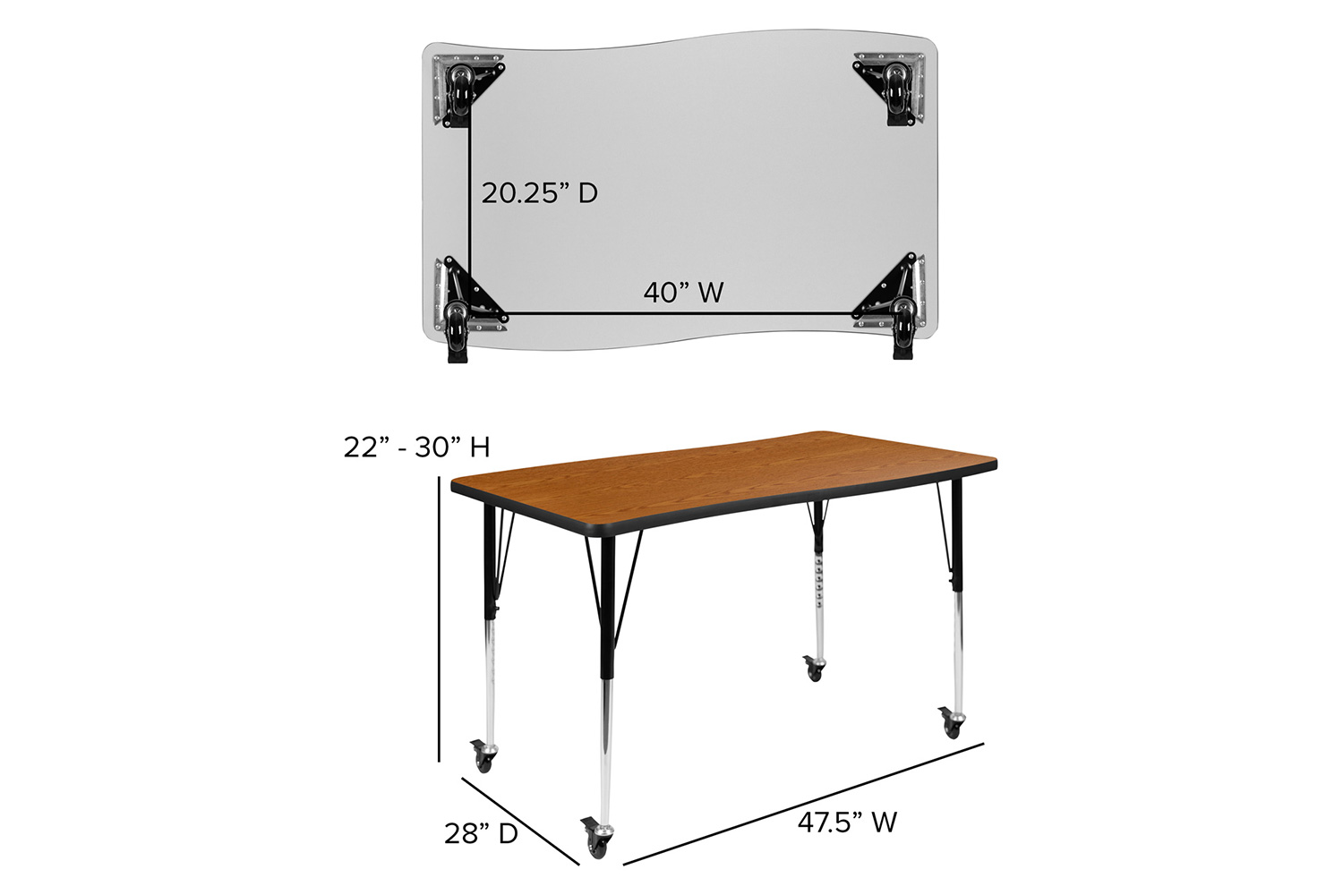 BLNK Emmy Mobile Oval Thermal Laminate Wave Flexible Activity Table Set - Oak, 76"L, with 16" Student Stack Chairs