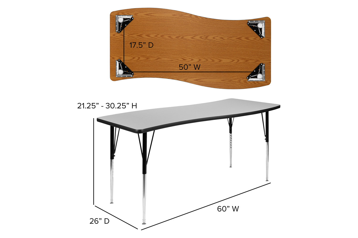 BLNK Emmy Oval Thermal Laminate Wave Flexible Activity Table Set with Chairs - Gray, 86"L, with 16" Student Stack Chairs