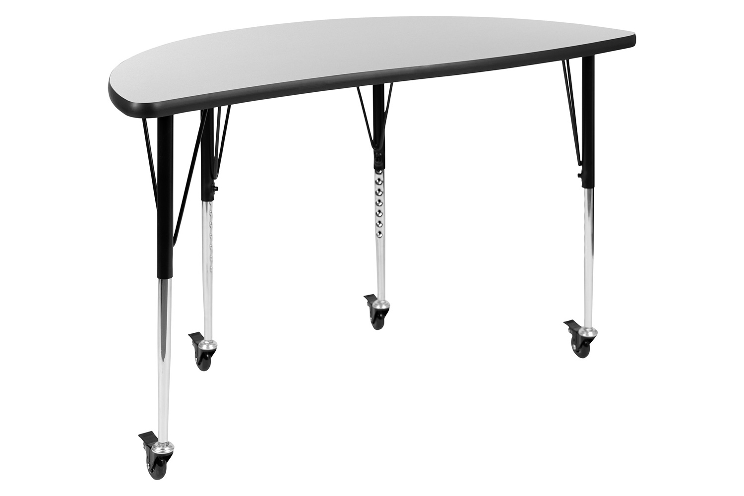 BLNK Emmy Mobile Circle Thermal Laminate Wave Flexible Activity Table Set - Gray, 47.5"D, with 16" Student Stack Chairs