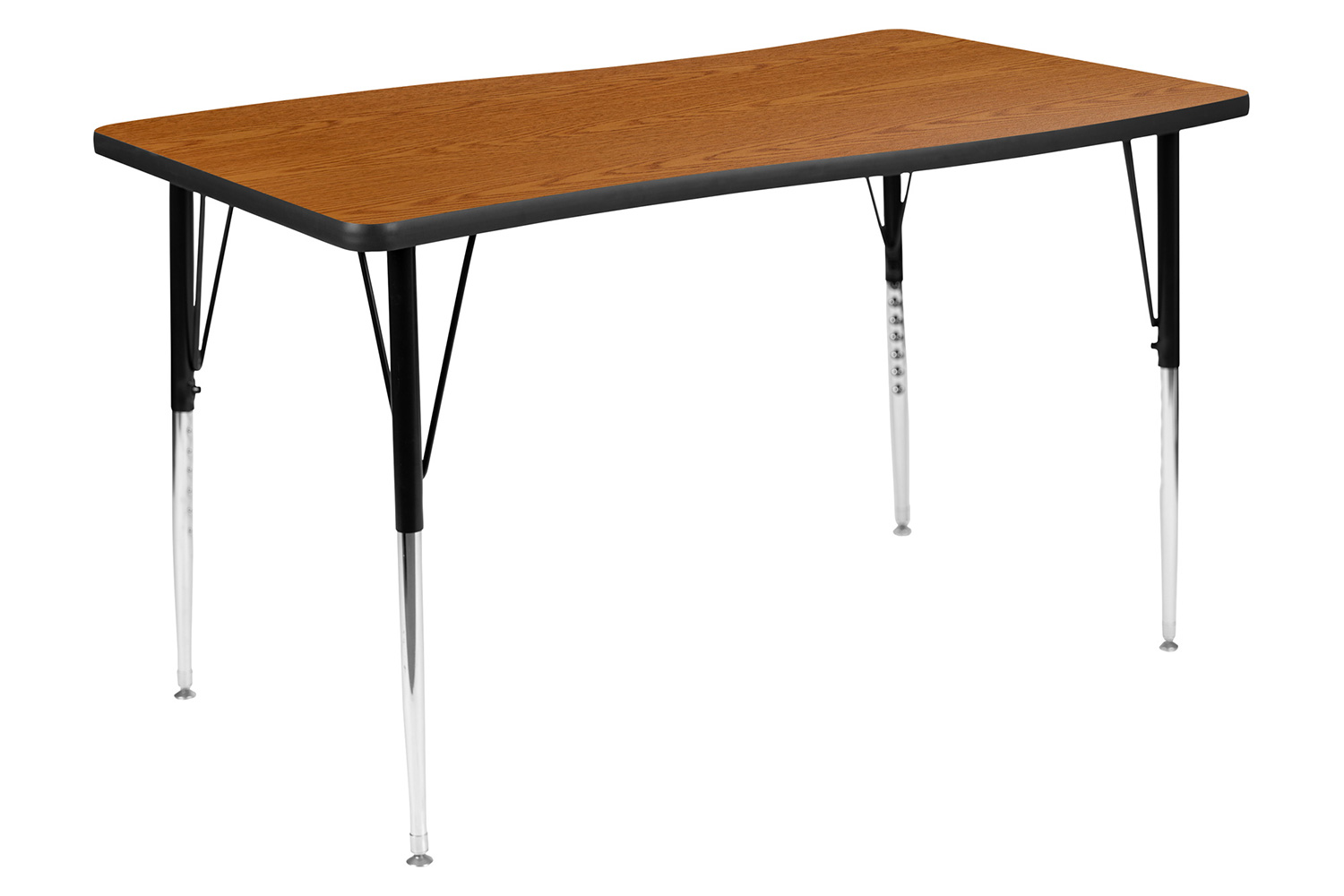 BLNK Emmy Oval Thermal Laminate Wave Flexible Activity Table Set with Chairs - Oak, 76"L, with 18" Student Stack Chairs
