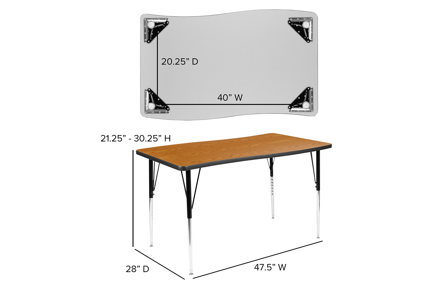 BLNK Emmy Oval Thermal Laminate Wave Flexible Activity Table Set with Chairs - Oak, 76"L, with 18" Student Stack Chairs