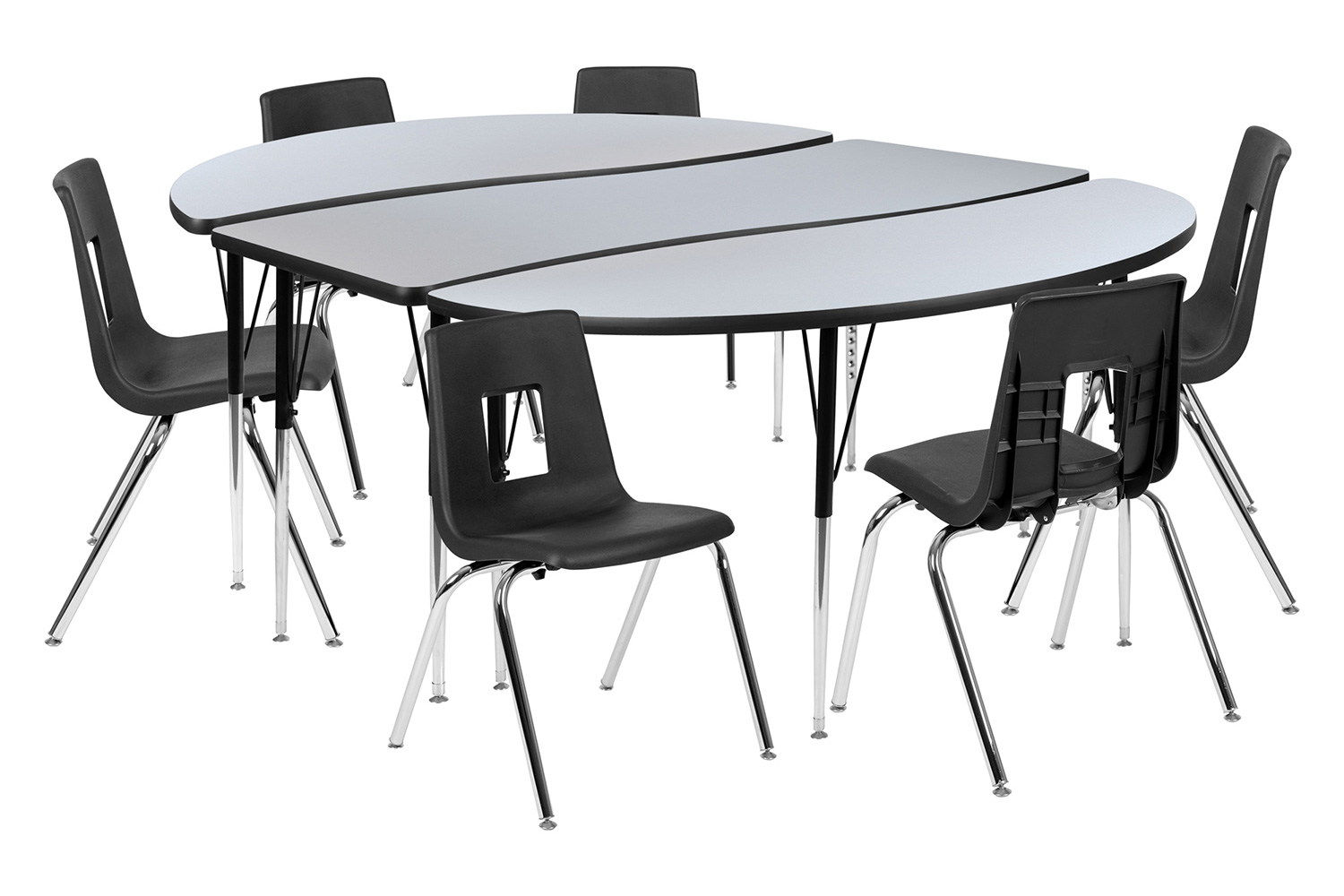 BLNK Emmy Oval Thermal Laminate Wave Flexible Activity Table Set with Chairs - Gray, 86"L, with 18" Student Stack Chairs