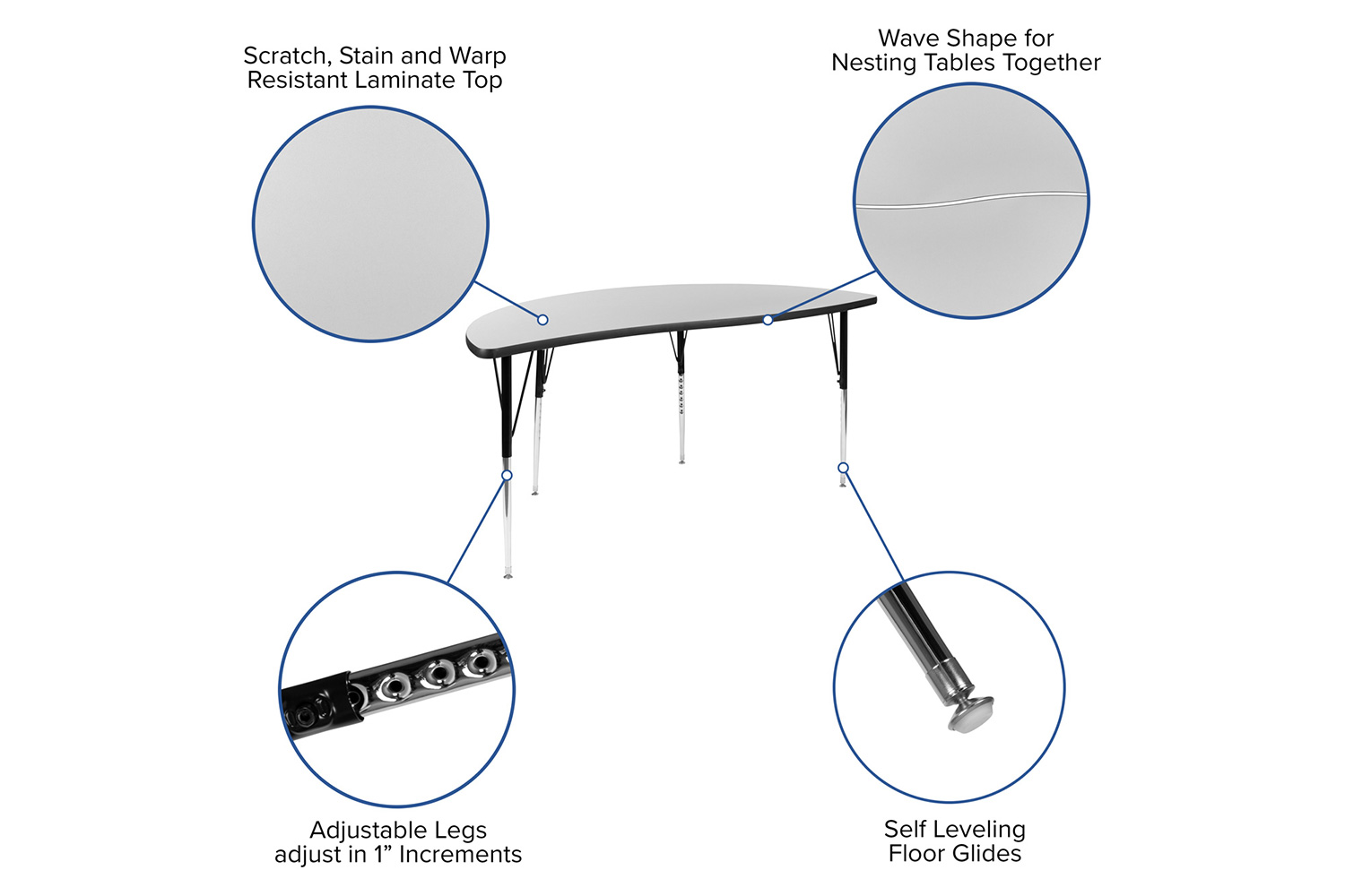 BLNK Emmy Oval Thermal Laminate Wave Flexible Activity Table Set with Chairs - Gray, 86"L, with 18" Student Stack Chairs