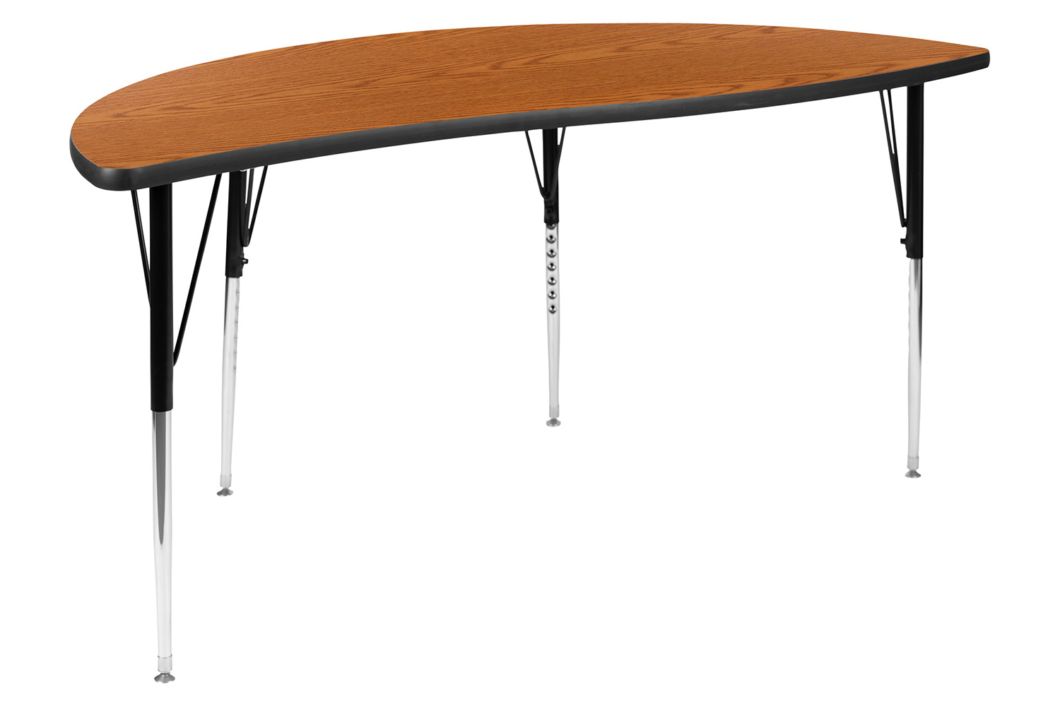 BLNK Emmy Oval Thermal Laminate Wave Flexible Activity Table Set with Chairs - Oak, 86"L, with 18" Student Stack Chairs