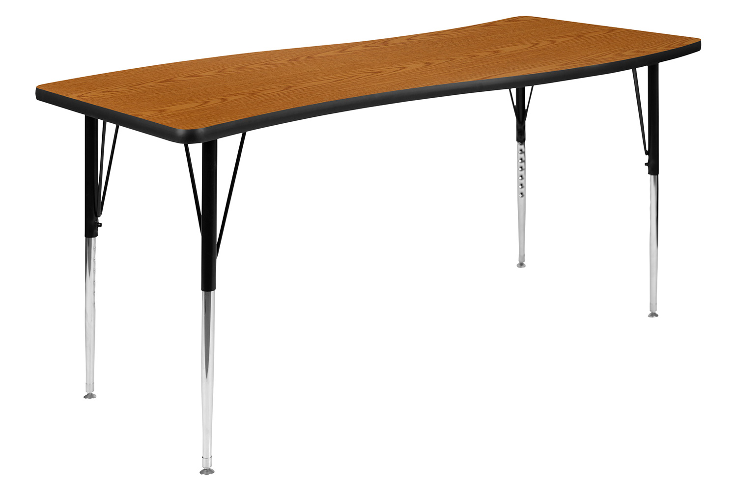 BLNK Emmy Oval Thermal Laminate Wave Flexible Activity Table Set with Chairs - Oak, 86"L, with 18" Student Stack Chairs