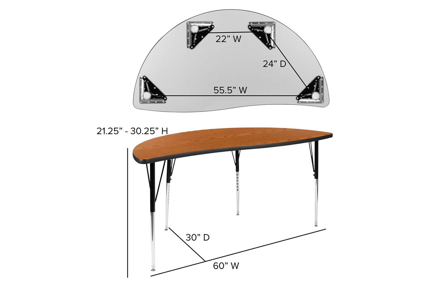 BLNK Emmy Oval Thermal Laminate Wave Flexible Activity Table Set with Chairs - Oak, 86"L, with 18" Student Stack Chairs