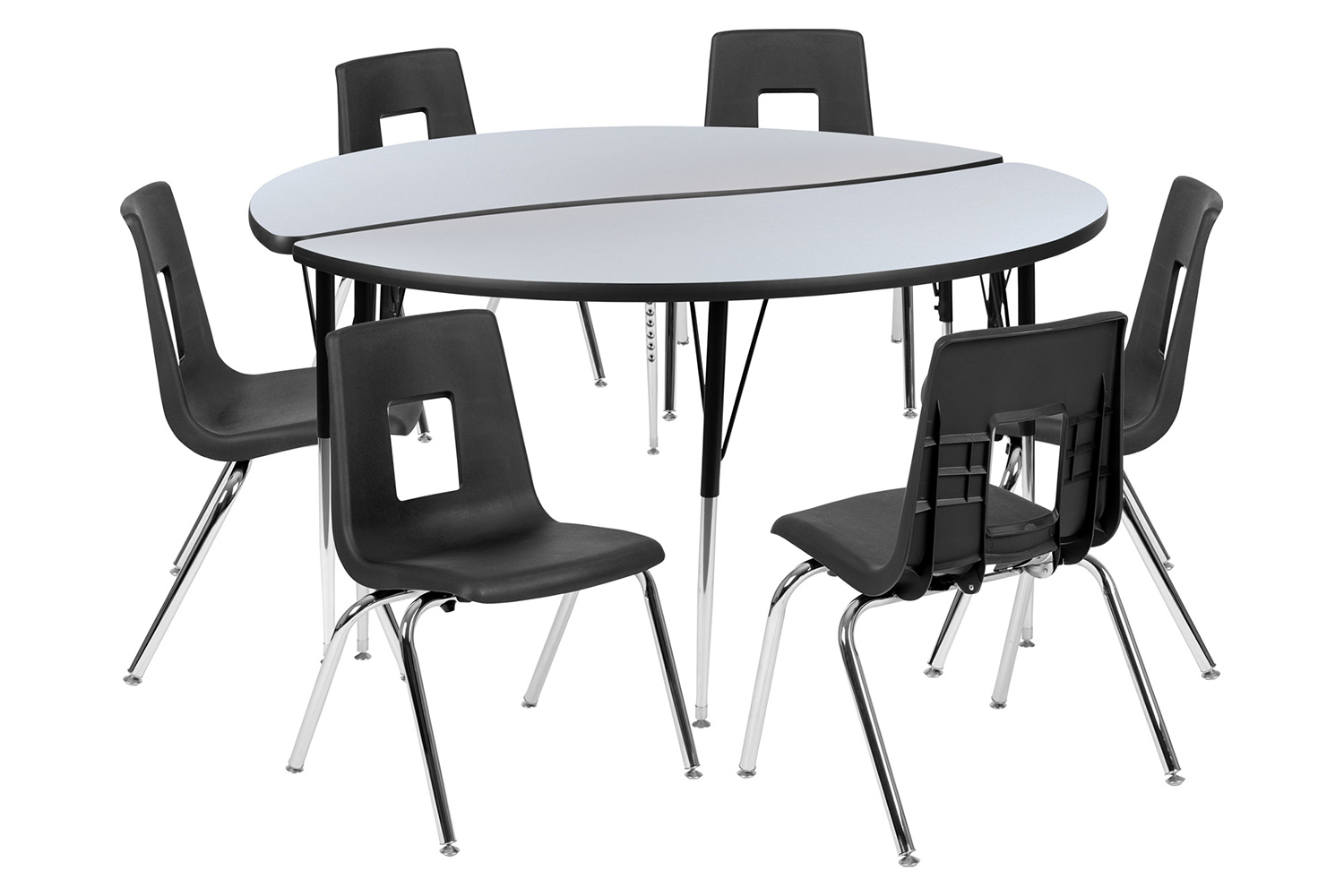 BLNK Emmy Circle Thermal Laminate Wave Flexible Activity Table Set - Gray, 60"D, with 18" Student Stack Chairs