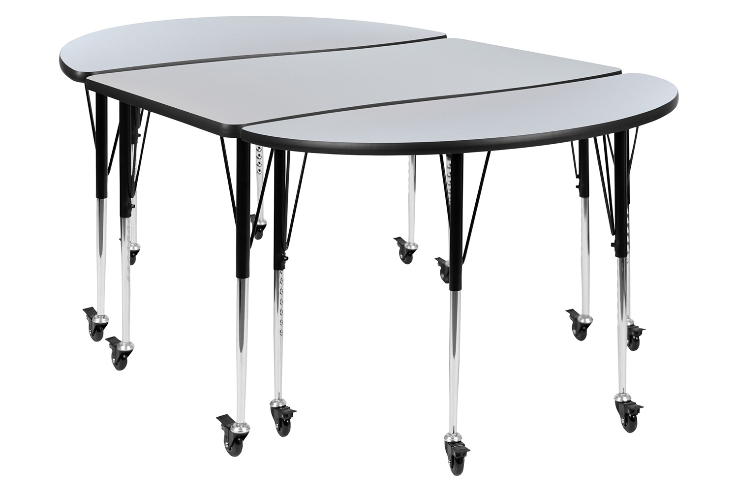 BLNK Emmy Mobile Oval Thermal Laminate Wave Flexible Activity Table Set 3 Piece - Gray, 76"L, with Standard Height Adjustable Legs