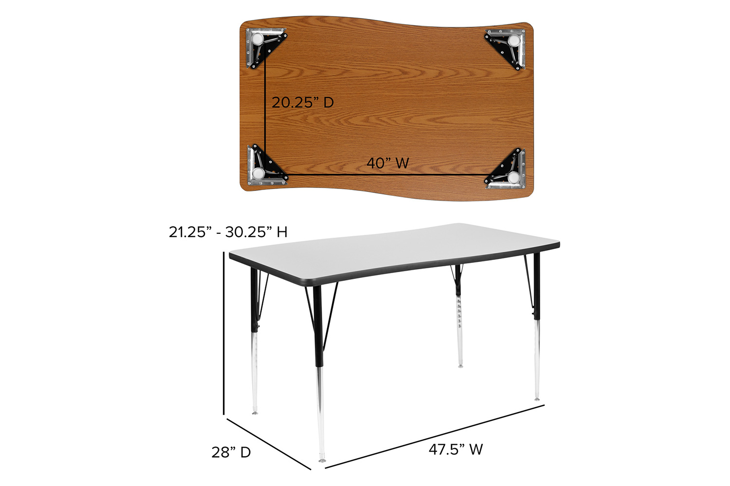 BLNK Emmy Oval Thermal Laminate Wave Flexible Activity Table Set 2 Piece - Gray, 76"L, with Standard Height Adjustable Legs