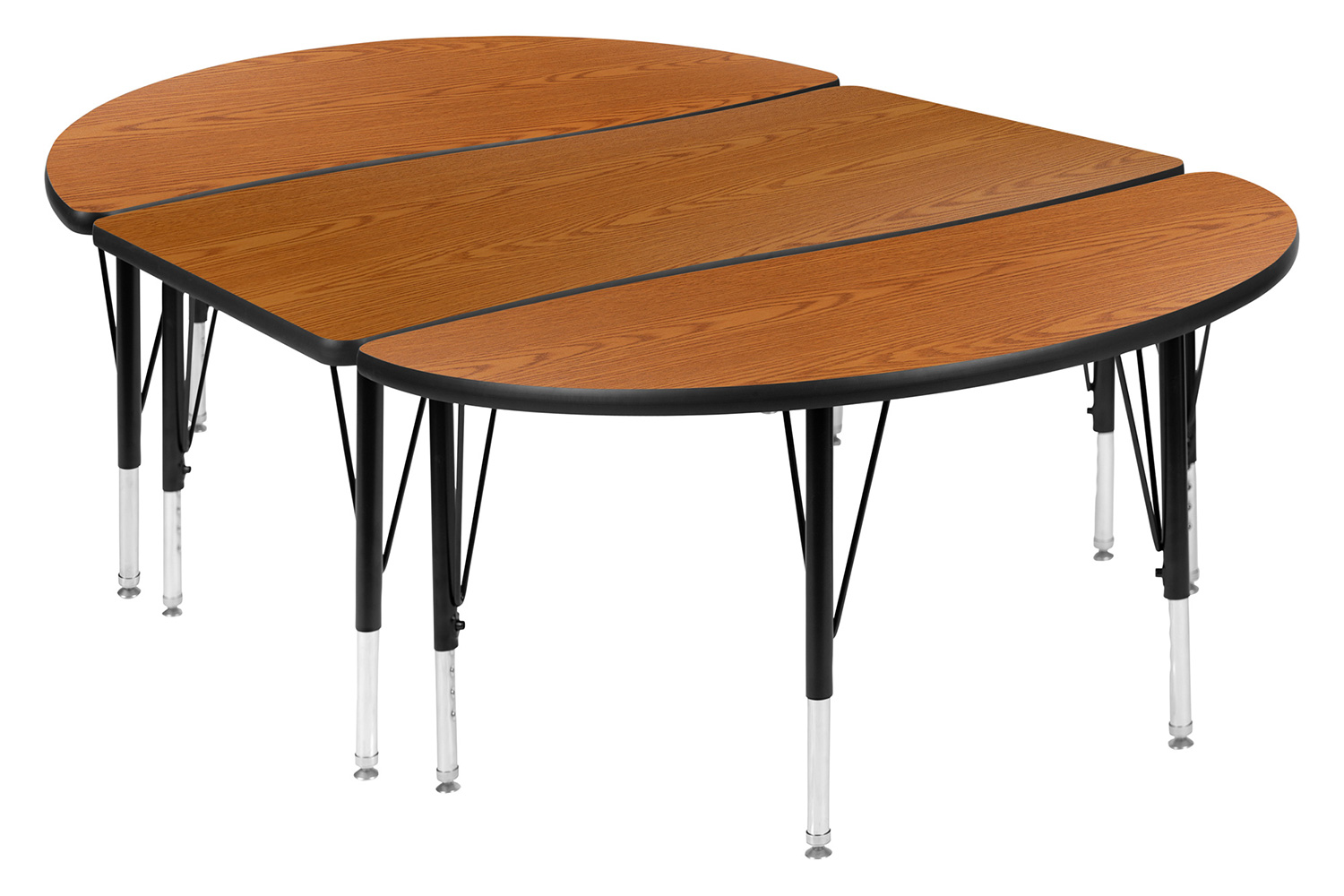 BLNK Emmy Oval Thermal Laminate Wave Flexible Activity Table Set 2 Piece - Oak, 76"L, with Short Height Adjustable Legs