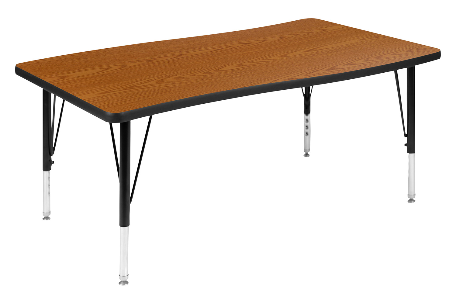 BLNK Emmy Oval Thermal Laminate Wave Flexible Activity Table Set 2 Piece - Oak, 76"L, with Short Height Adjustable Legs