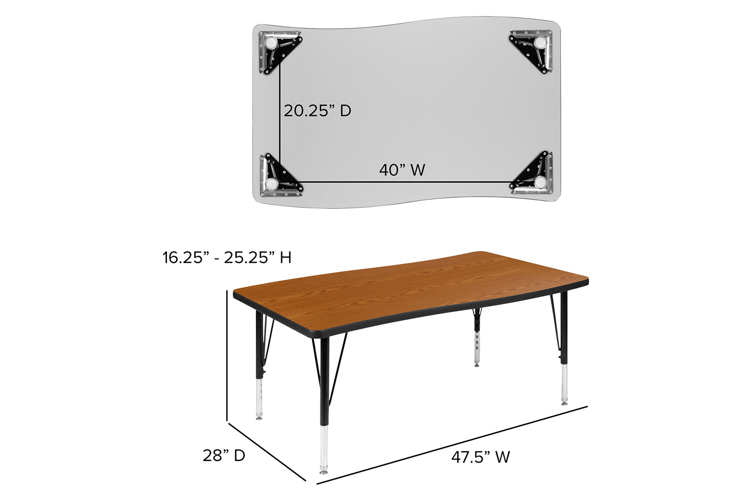 BLNK Emmy Oval Thermal Laminate Wave Flexible Activity Table Set 2 Piece - Oak, 76"L, with Short Height Adjustable Legs