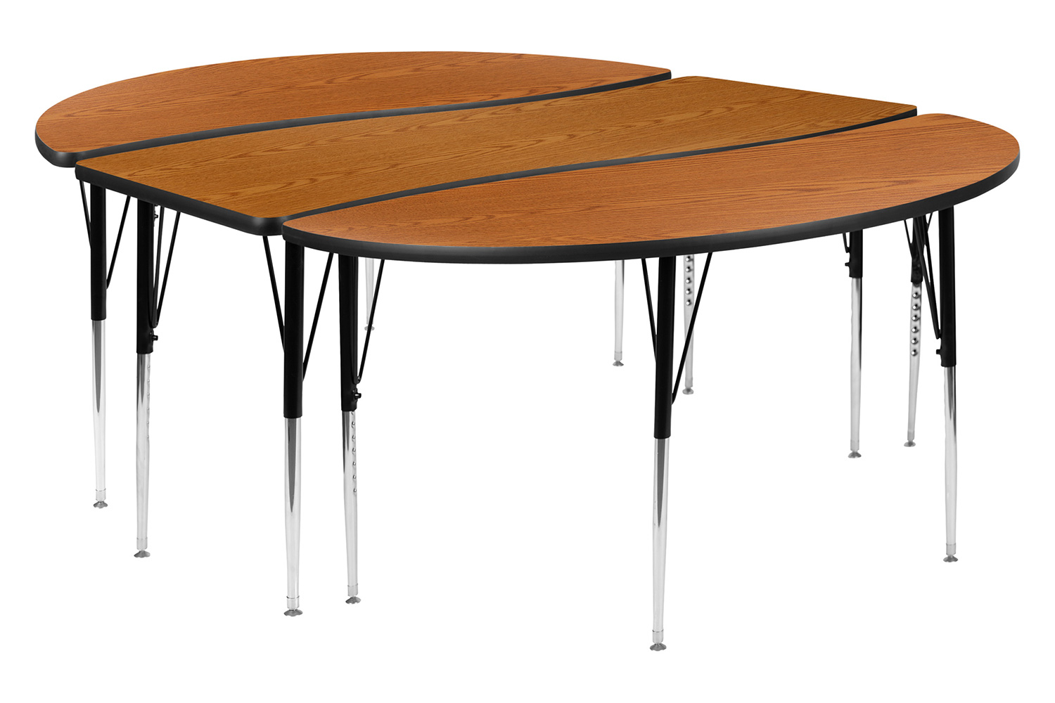 BLNK Emmy Oval Thermal Laminate Wave Flexible Activity Table Set 2 Piece - Oak, 86"L, with Standard Height Adjustable Legs
