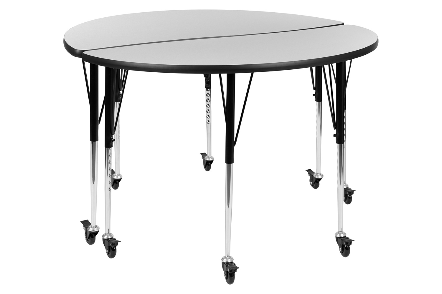 BLNK Emmy Mobile Circle Thermal Laminate Wave Flexible Kids Adjustable Activity Table Set 2 Piece - Gray, 47.5"D, with Standard Height Adjustable Legs
