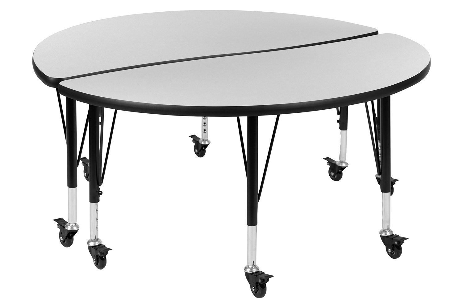 BLNK Emmy Mobile Circle Thermal Laminate Wave Flexible Kids Adjustable Activity Table Set 2 Piece - Gray, 47.5"D, with Short Height Adjustable Legs