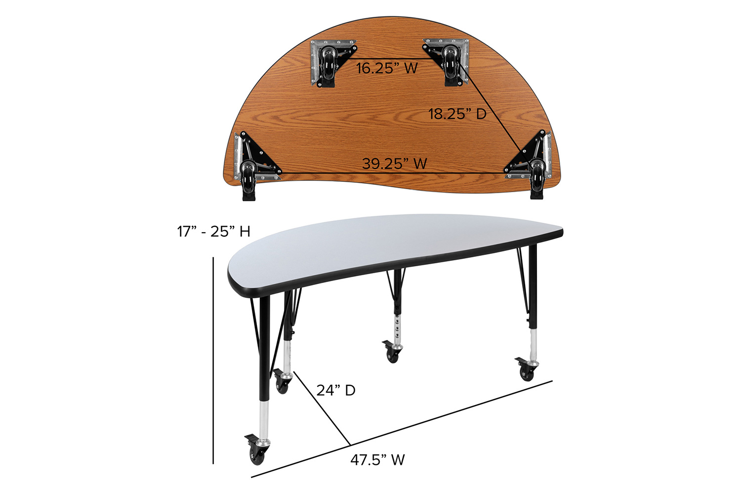 BLNK Emmy Mobile Circle Thermal Laminate Wave Flexible Kids Adjustable Activity Table Set 2 Piece - Gray, 47.5"D, with Short Height Adjustable Legs