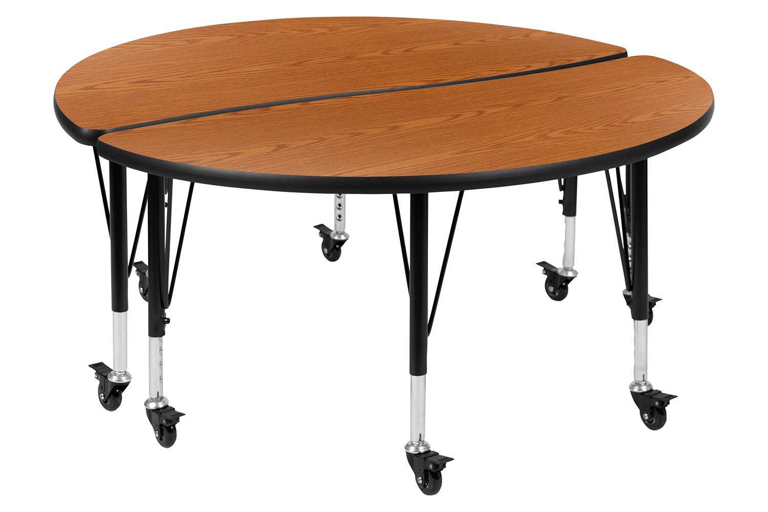 BLNK Emmy Mobile Circle Thermal Laminate Wave Flexible Kids Adjustable Activity Table Set 2 Piece - Oak, 47.5"D, with Short Height Adjustable Legs
