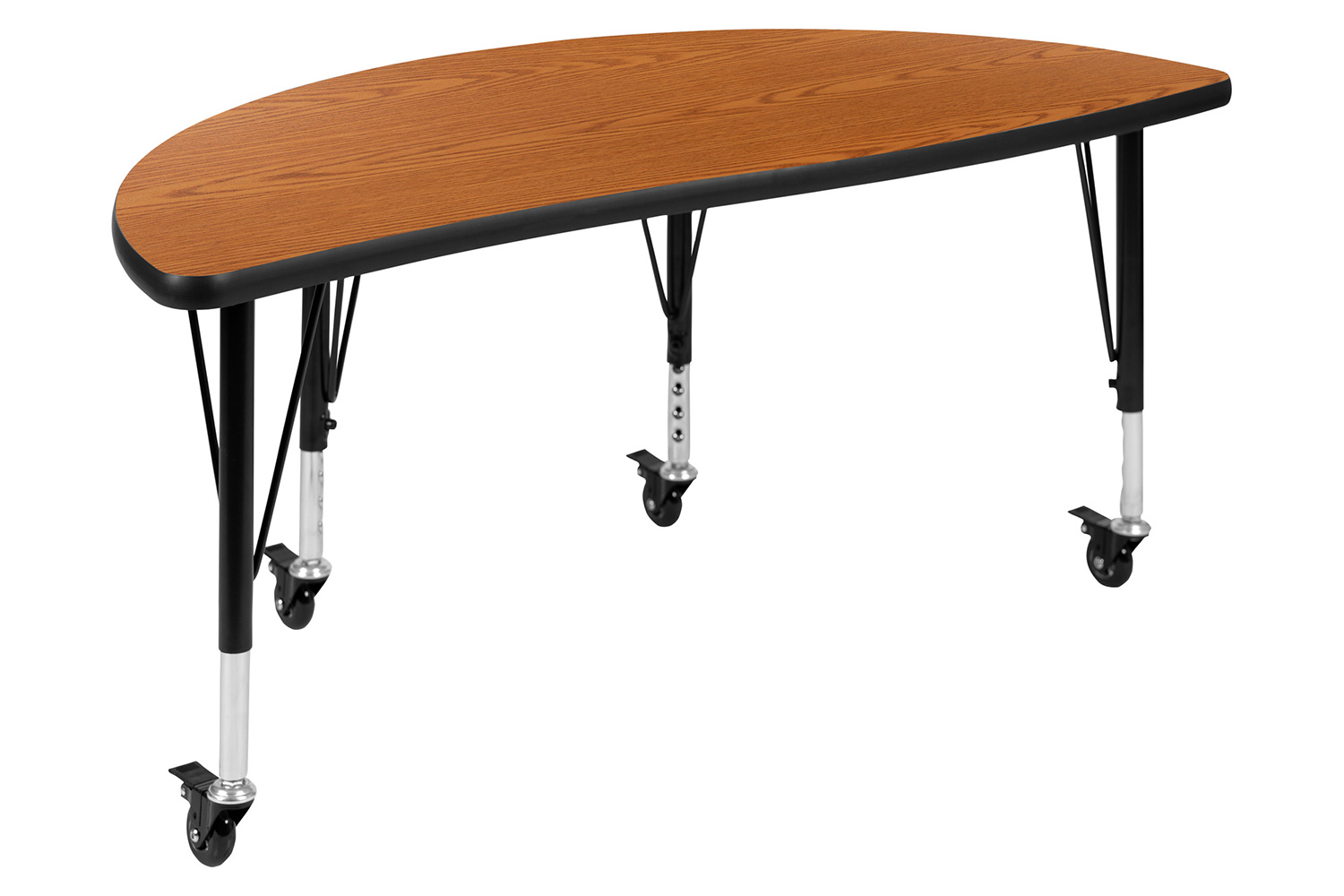 BLNK Emmy Mobile Circle Thermal Laminate Wave Flexible Kids Adjustable Activity Table Set 2 Piece - Oak, 47.5"D, with Short Height Adjustable Legs