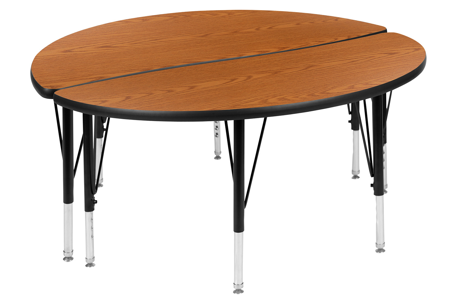 BLNK Emmy Circle Thermal Laminate Wave Flexible Activity Table Set 2 Piece - Oak, 47.5"D, with Short Height Adjustable Legs