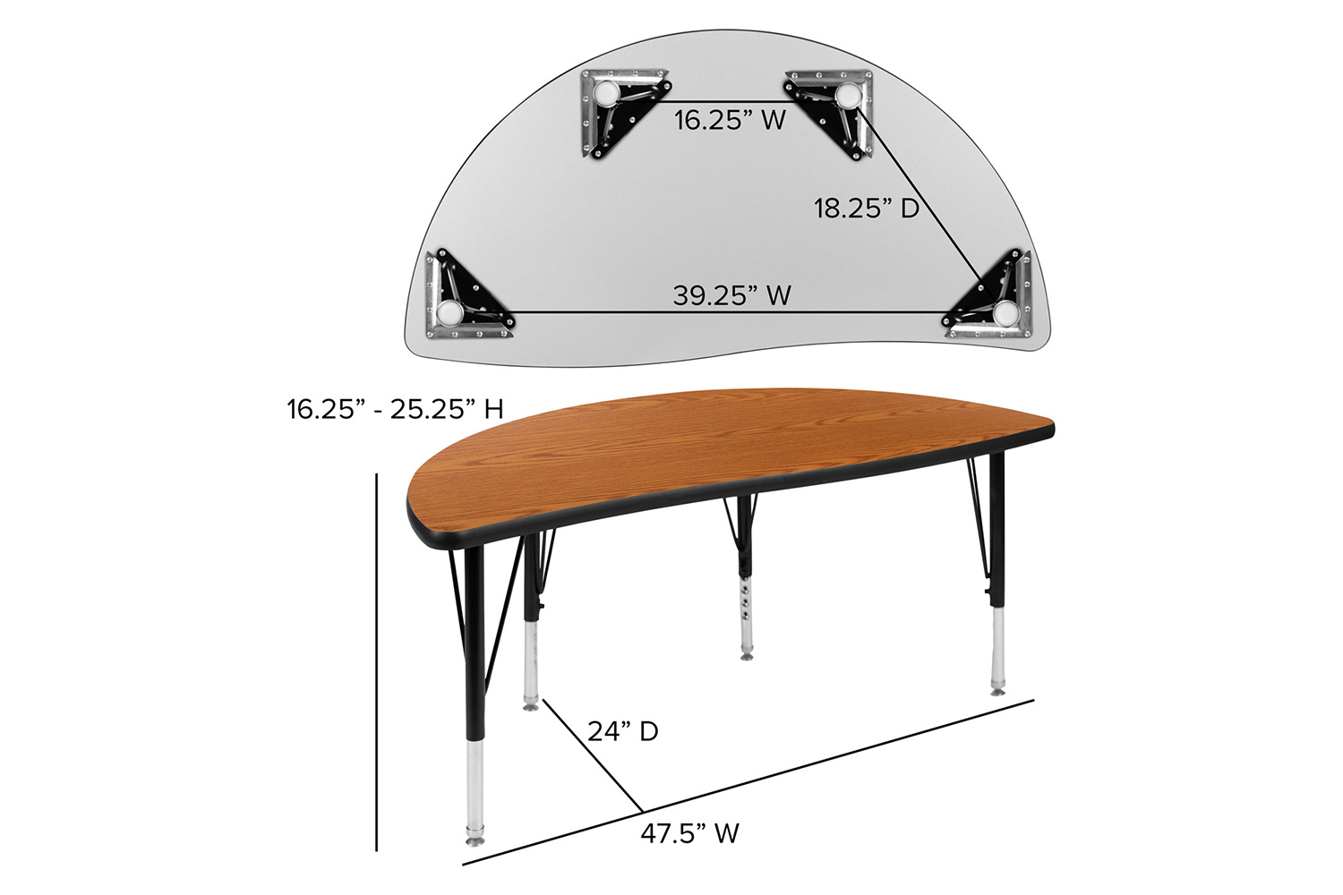 BLNK Emmy Circle Thermal Laminate Wave Flexible Activity Table Set 2 Piece - Oak, 47.5"D, with Short Height Adjustable Legs