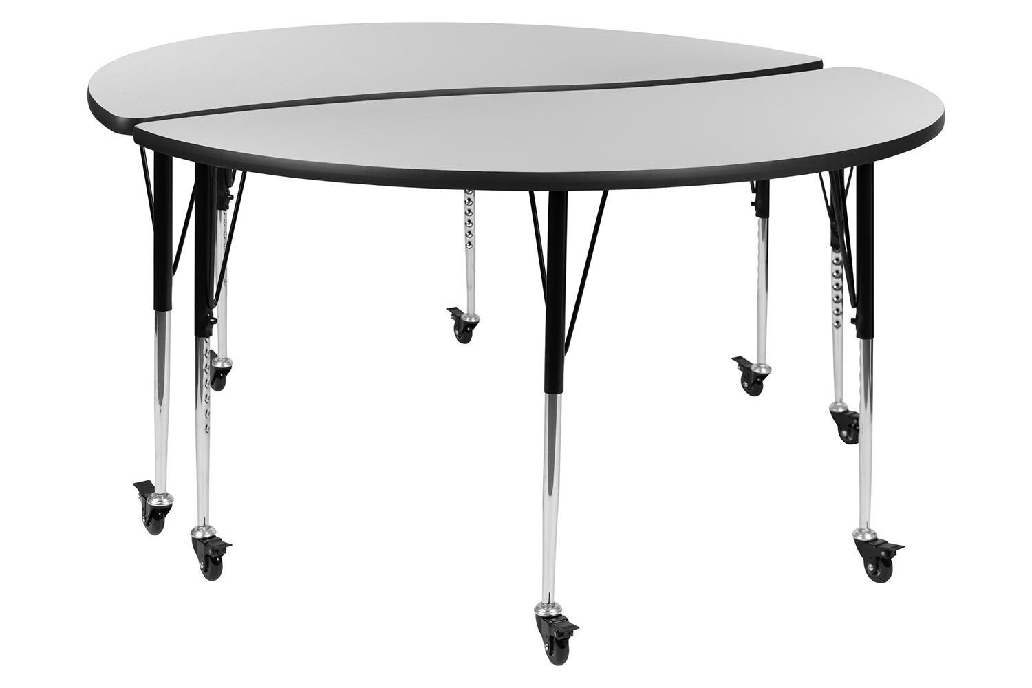 BLNK Emmy Mobile Circle Thermal Laminate Wave Flexible Kids Adjustable Activity Table Set 2 Piece - Gray, 60"D, with Standard Height Adjustable Legs