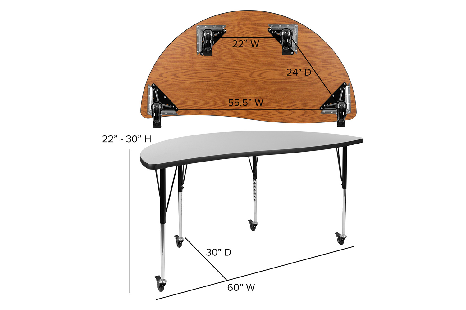 BLNK Emmy Mobile Circle Thermal Laminate Wave Flexible Kids Adjustable Activity Table Set 2 Piece - Gray, 60"D, with Standard Height Adjustable Legs