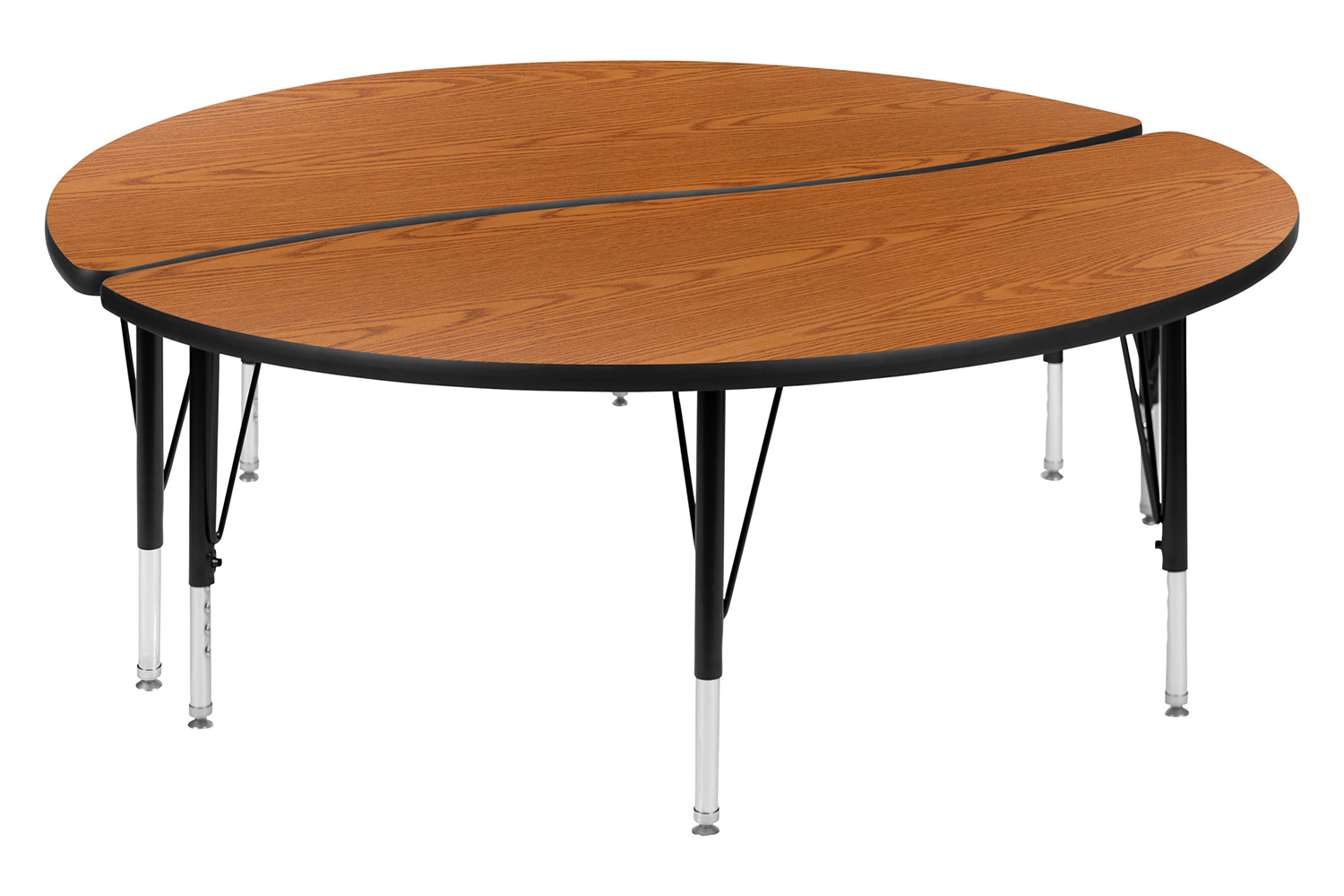 BLNK Emmy Circle Thermal Laminate Wave Flexible Activity Table Set 2 Piece - Oak, 60"D, with Short Height Adjustable Legs