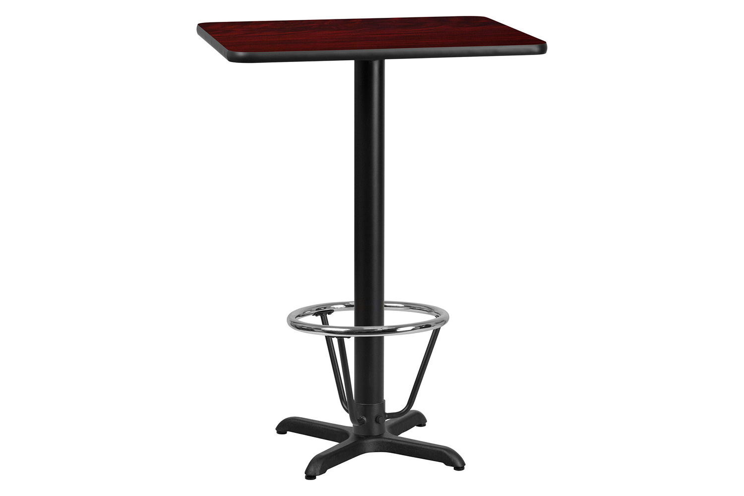 BLNK Rectangular Bar Height Table with 22'' x 22'' Base - Mahogany, 24"W x 30"L, with Foot Ring