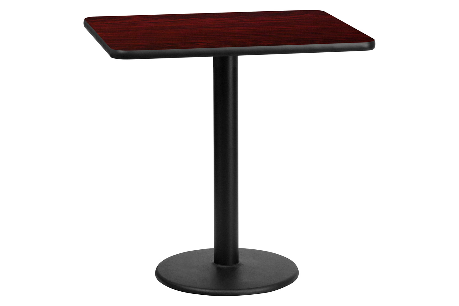 BLNK Rectangular Table with 18'' Round Base - Mahogany, 24"W x 30"L