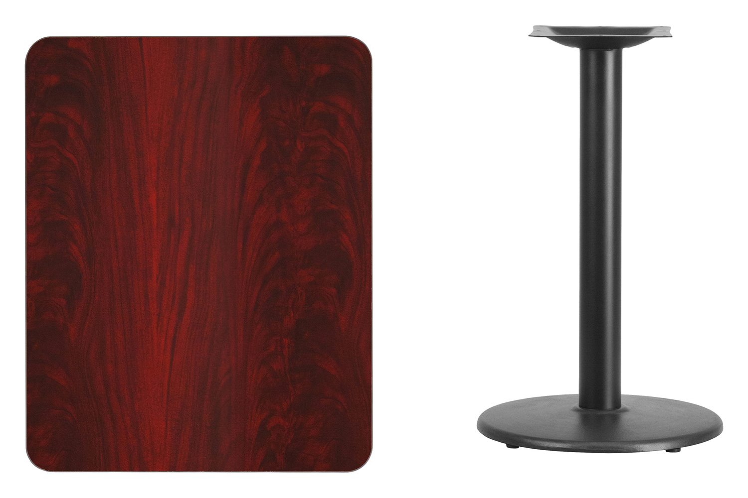 BLNK Rectangular Table with 18'' Round Base - Mahogany, 24"W x 30"L