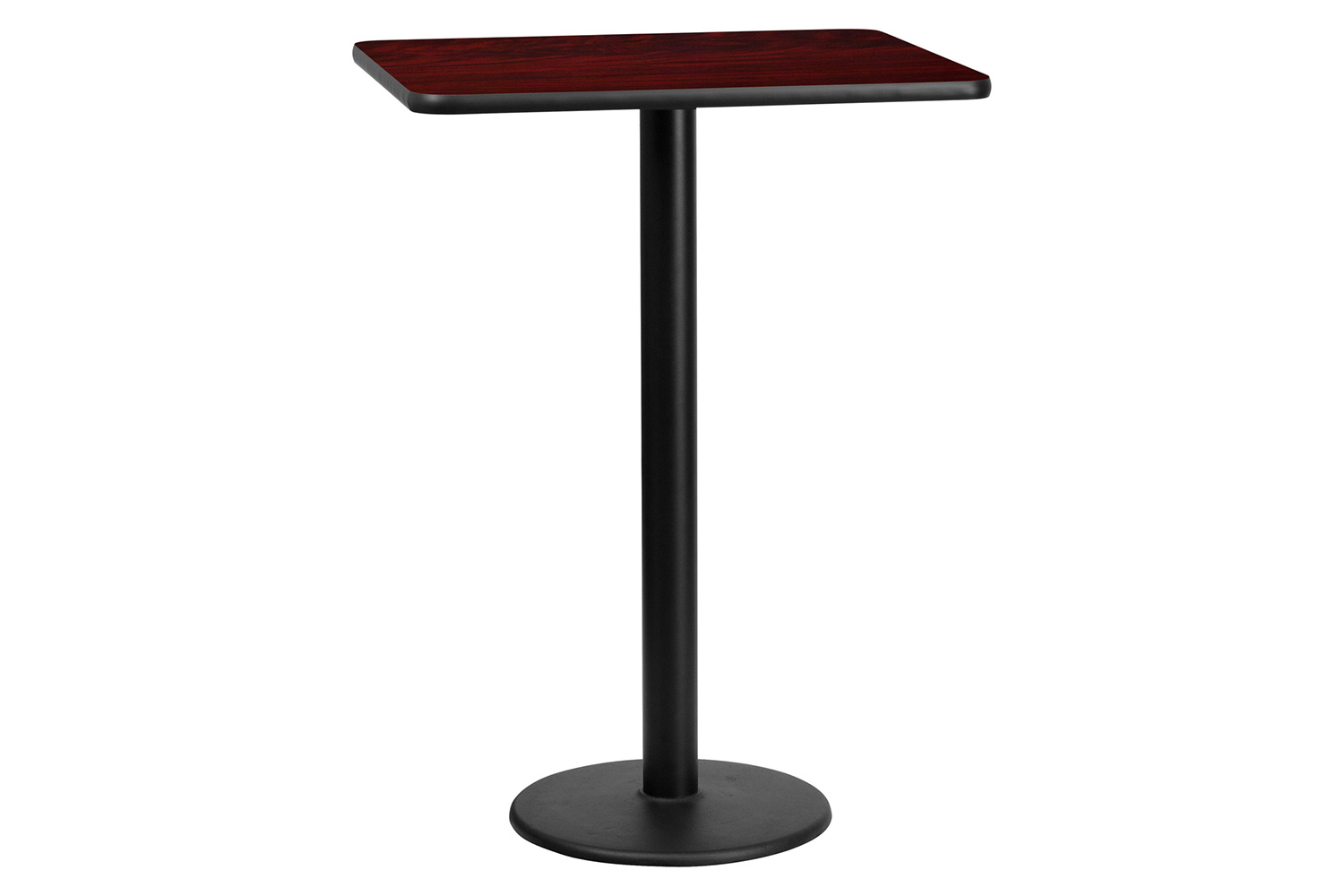 BLNK Rectangular Bar Height Table with 18'' Round Base - Mahogany, 24"W x 30"L