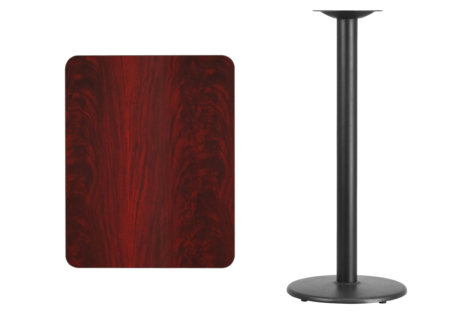 BLNK Rectangular Bar Height Table with 18'' Round Base - Mahogany, 24"W x 30"L
