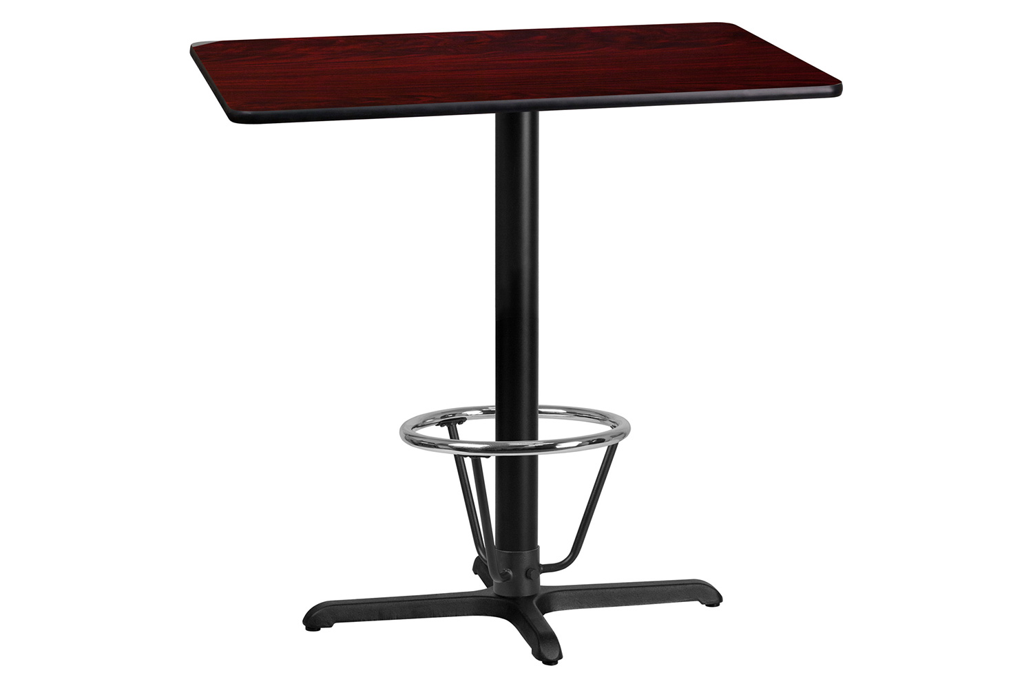 BLNK Rectangular Bar Height Table with 23.5'' x 29.5'' Base - Mahogany, 24"W x 42"L, with Foot Ring