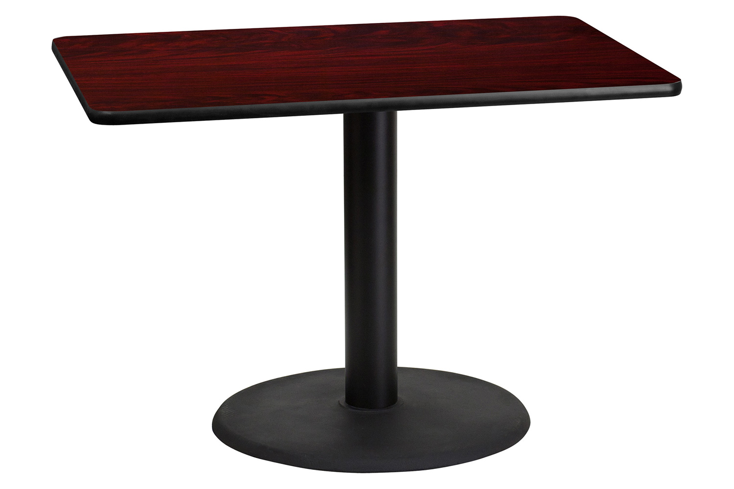 BLNK Rectangular Table with 24'' Round Base - Mahogany, 30"W x 42"L