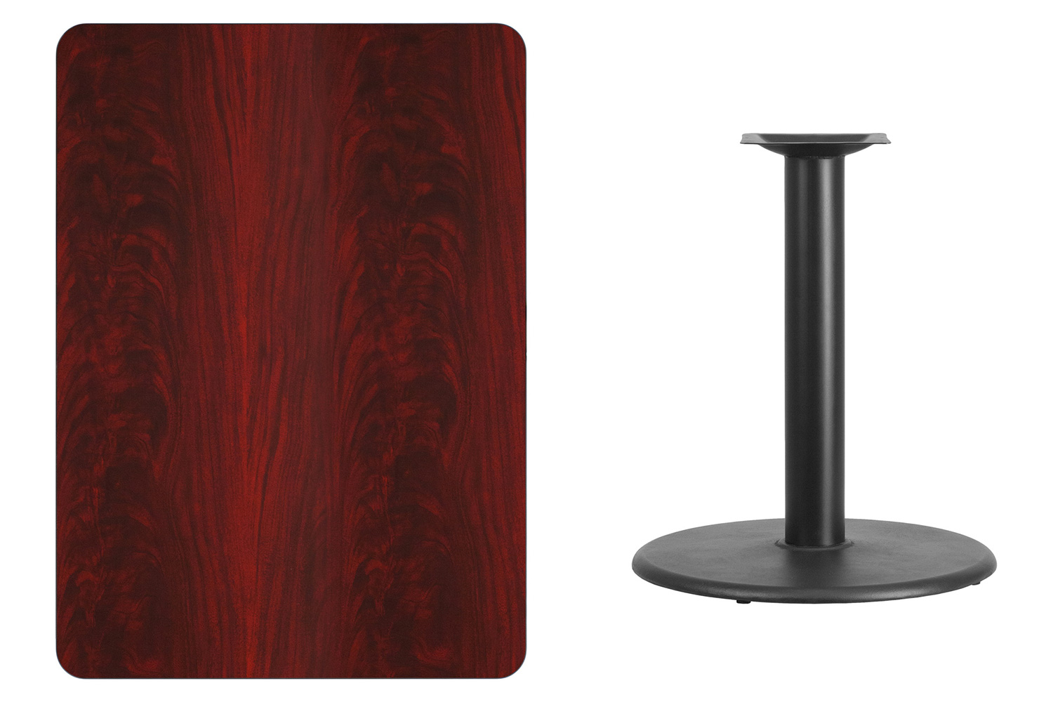 BLNK Rectangular Table with 24'' Round Base - Mahogany, 30"W x 42"L