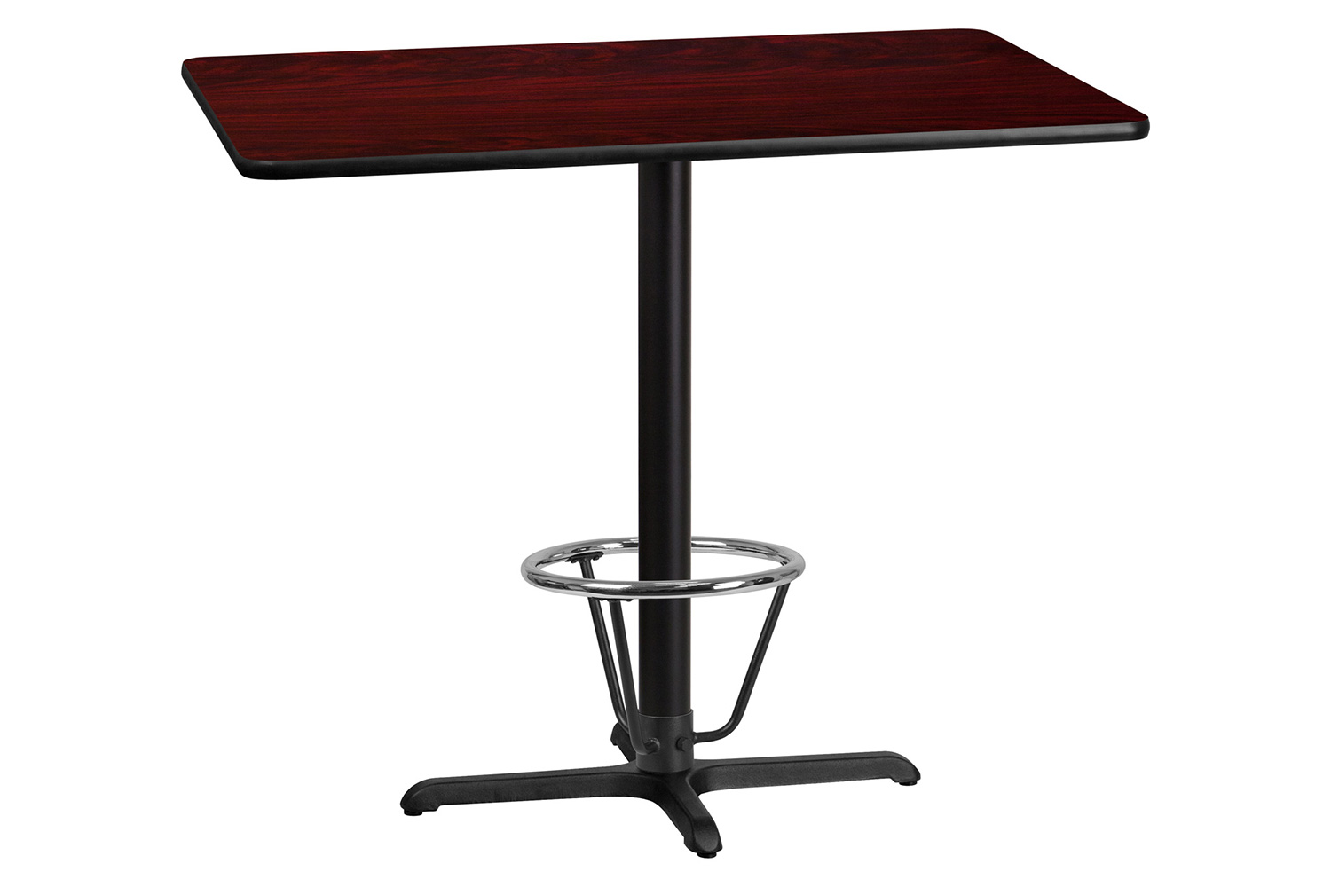 BLNK Rectangular Bar Height Table with 23.5'' x 29.5'' Base - Mahogany, 30"W x 48"L, with Foot Ring