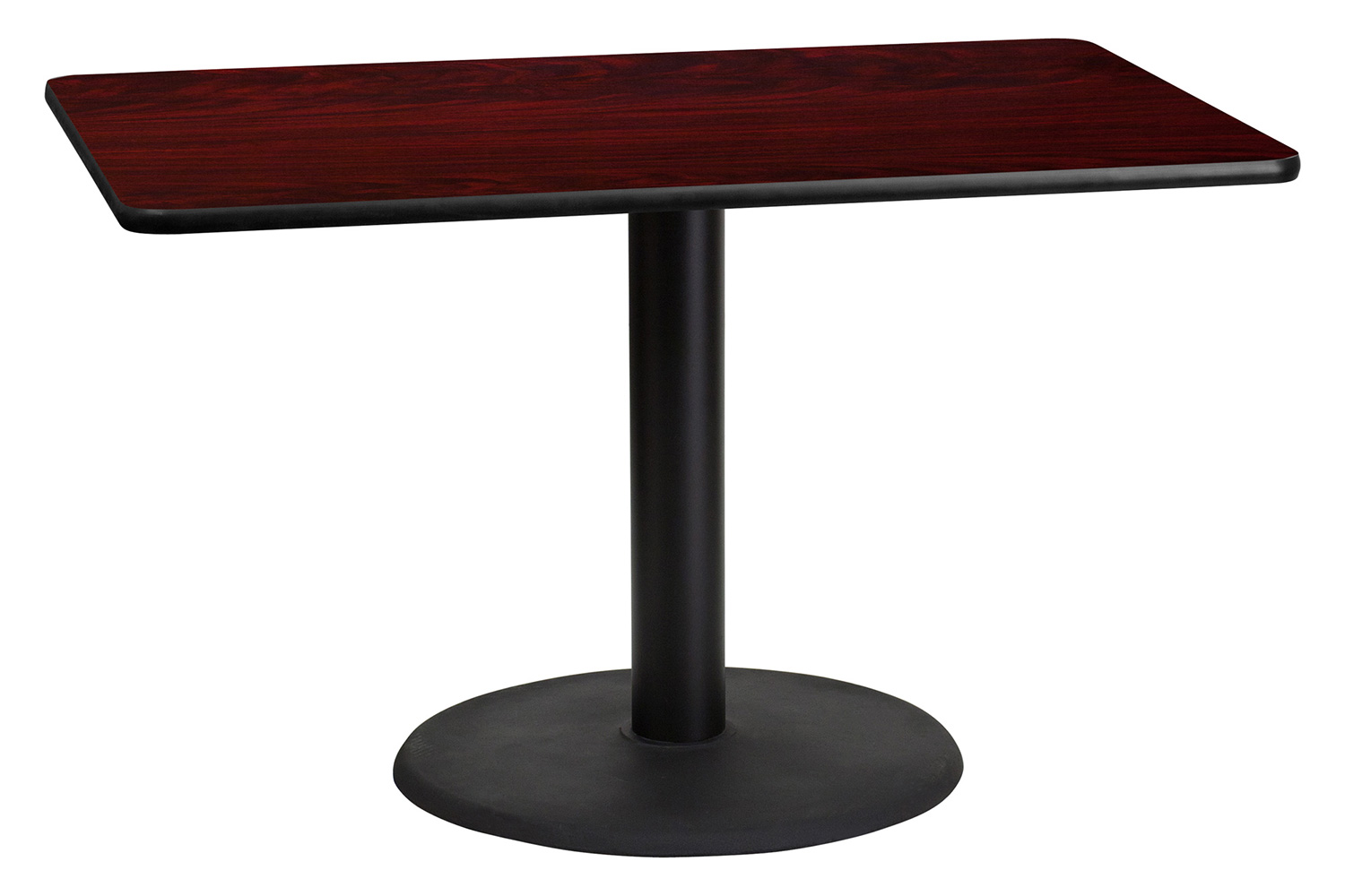 BLNK Rectangular Table with 24'' Round Base - Mahogany, 30"W x 48"L