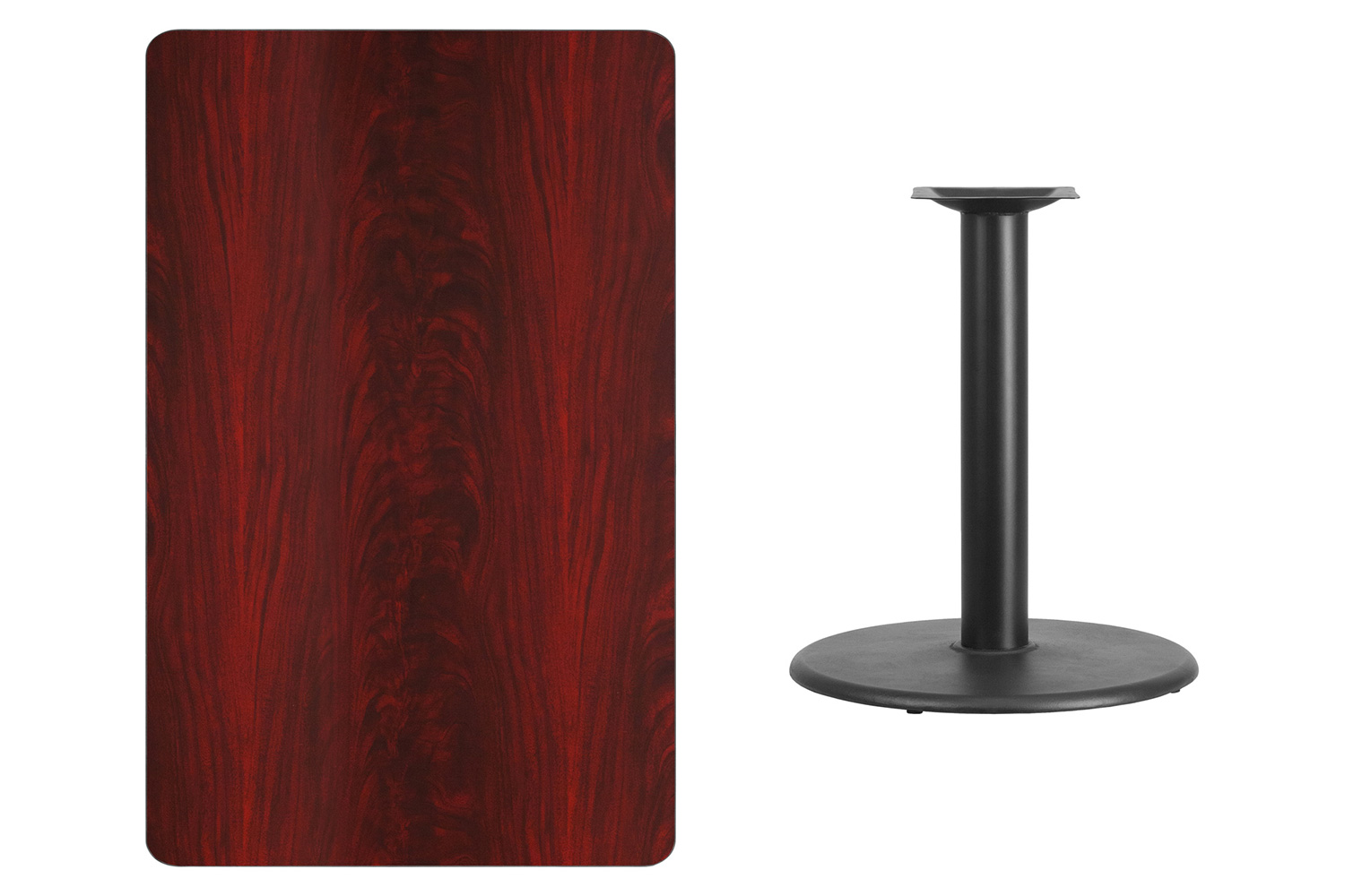 BLNK Rectangular Table with 24'' Round Base - Mahogany, 30"W x 48"L