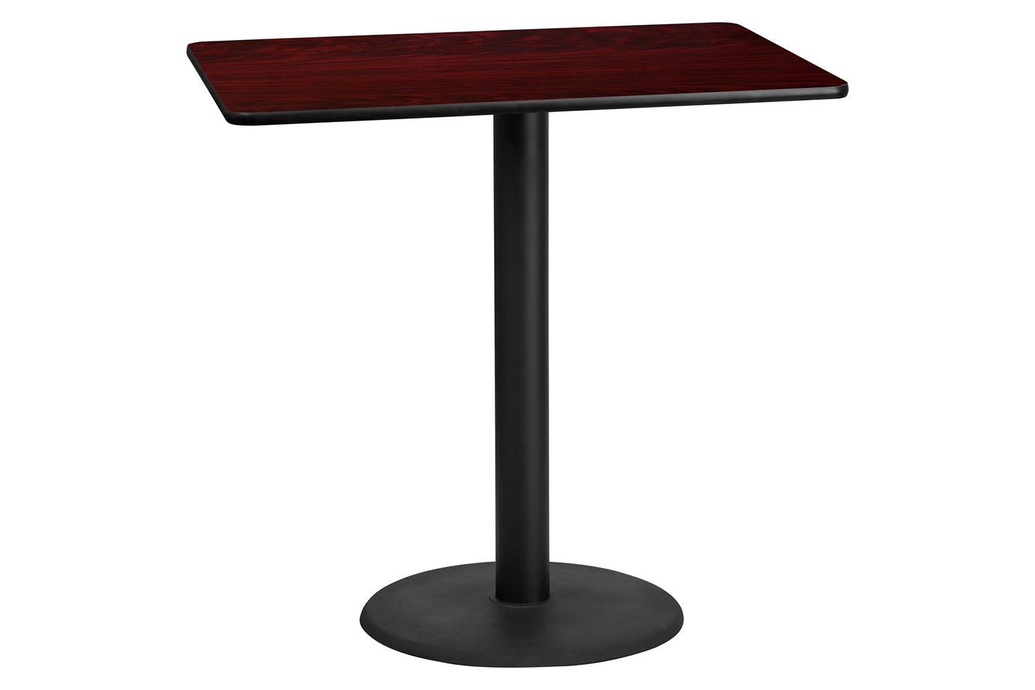 BLNK Rectangular Bar Height Table with 24'' Round Base - Mahogany, 30"W x 48"L