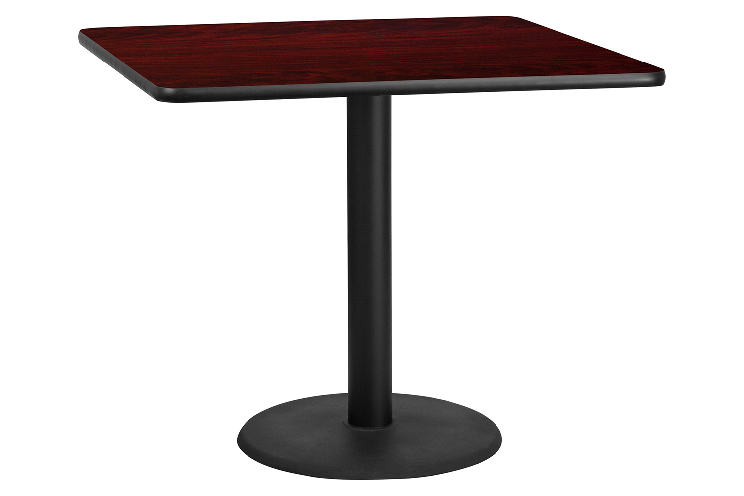 BLNK Square Table with 24'' Round Base - Mahogany, 42"W