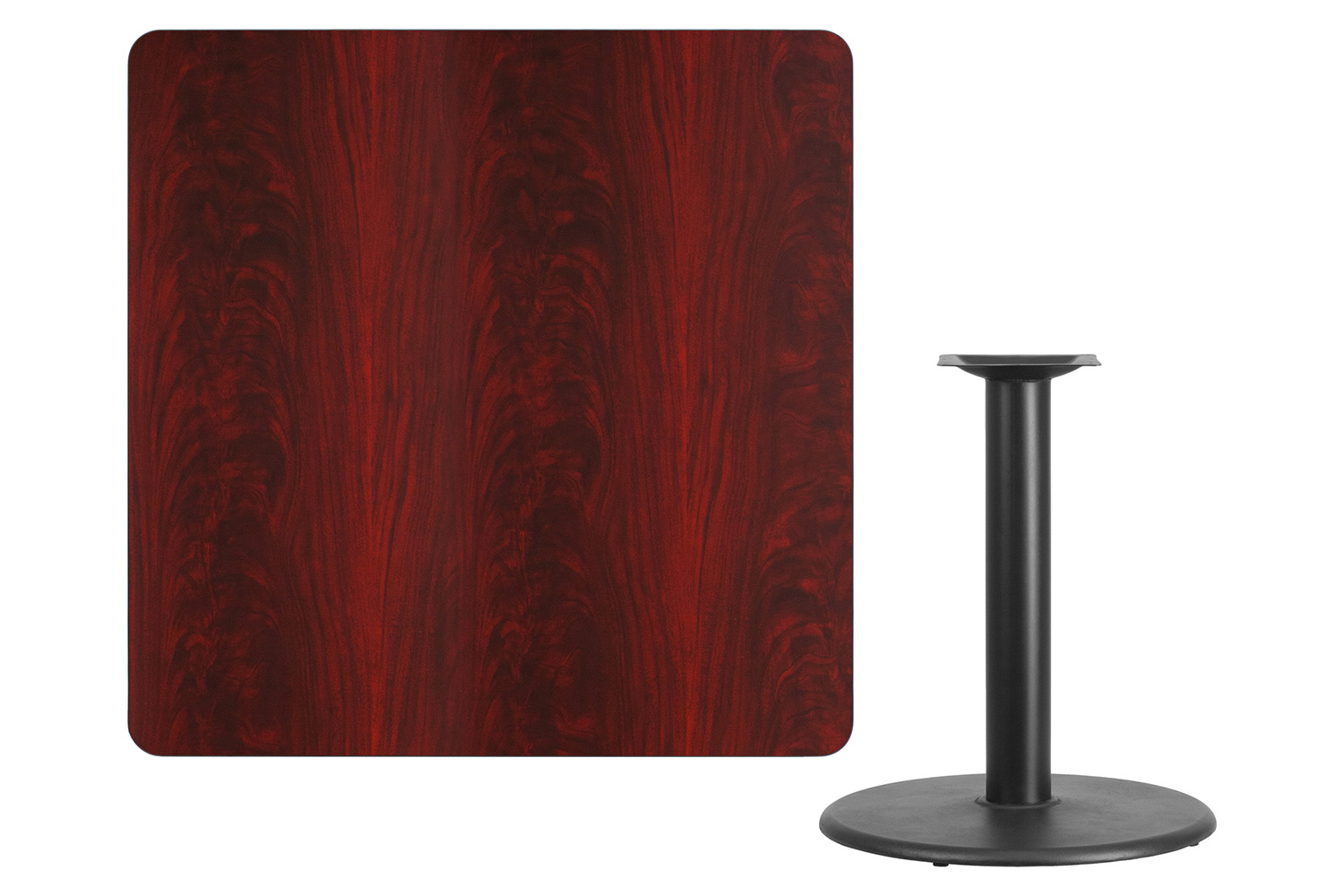 BLNK Square Table with 24'' Round Base - Mahogany, 42"W
