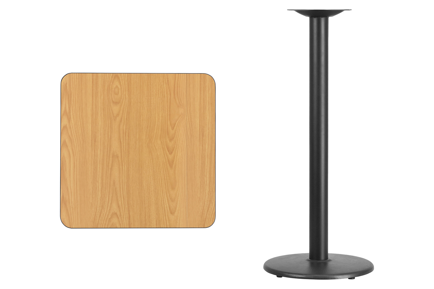 BLNK Square Bar Height Table with 18'' Round Base - Natural, 24"W