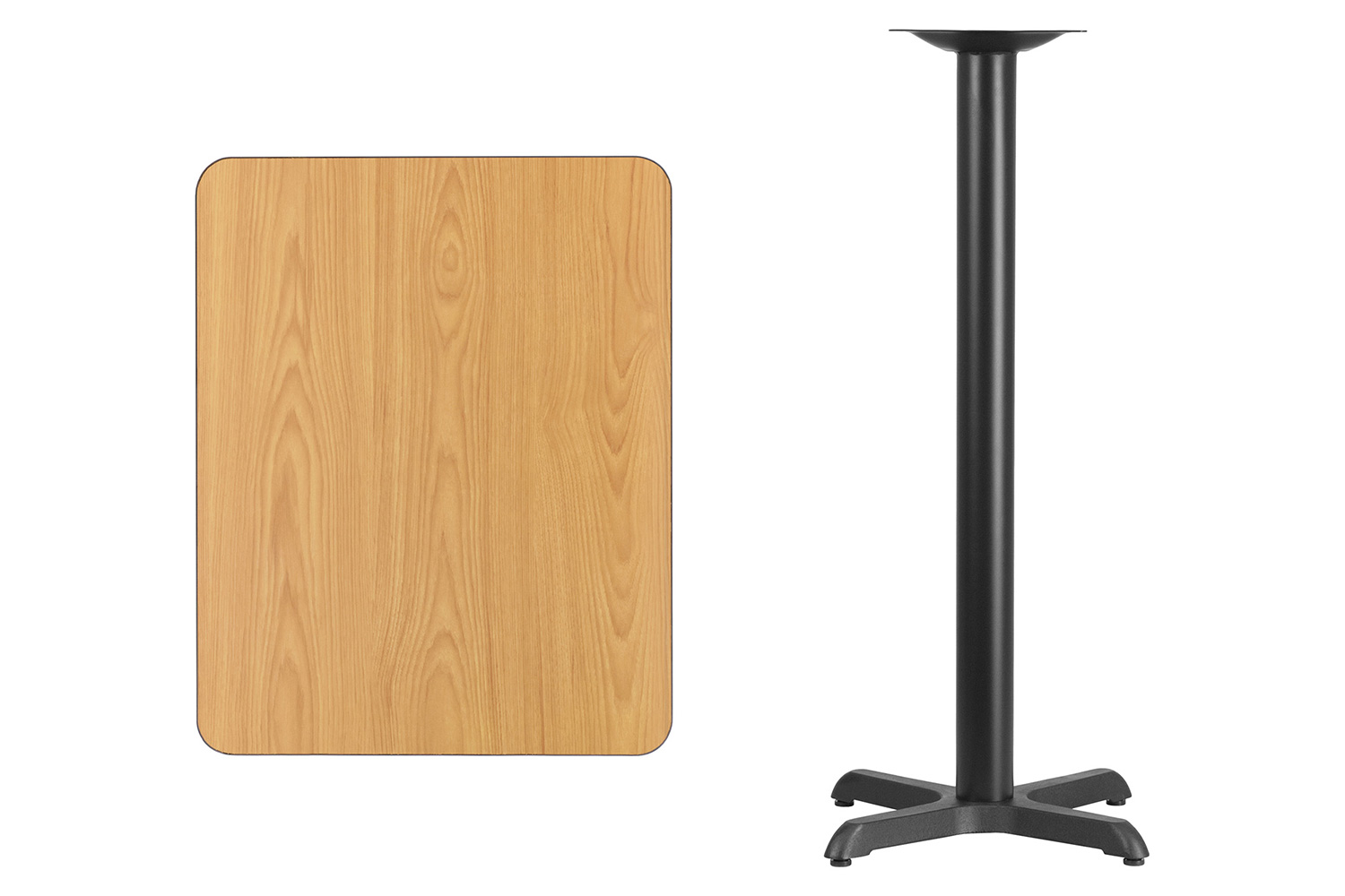 BLNK Rectangular Bar Height Table with 22'' x 22'' Base - Natural, 24"W x 30"L